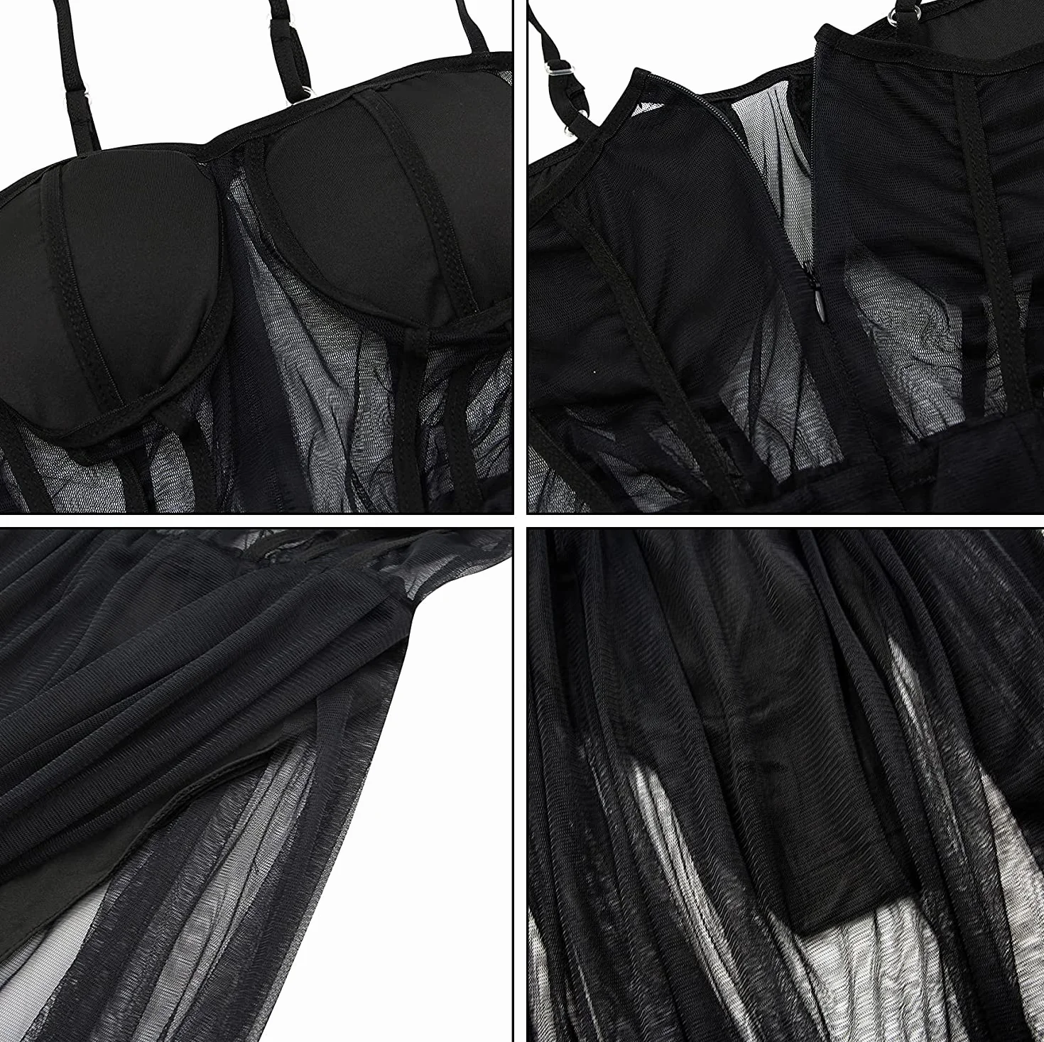 JFAN Kobiety Mesh Maxi Sukienka Sheer Seksowna Bielizna Bez Rękawów Maxi Sukienka Prom Królowa Długa Sukienka