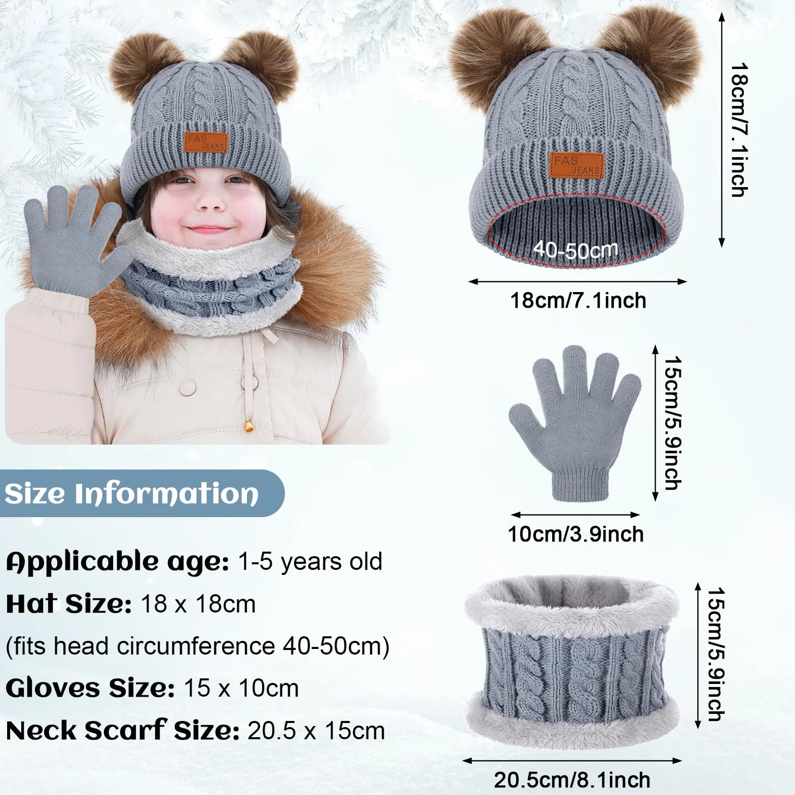 Zestaw czapek szalików i rękawiczek dla dzieci, termiczny dziewczęcy czapka beanie szalik rękawiczki zestaw, 3 w 1 zimowe rękawiczki z szalikiem dla chłopców i dziewcząt 1-5 lat