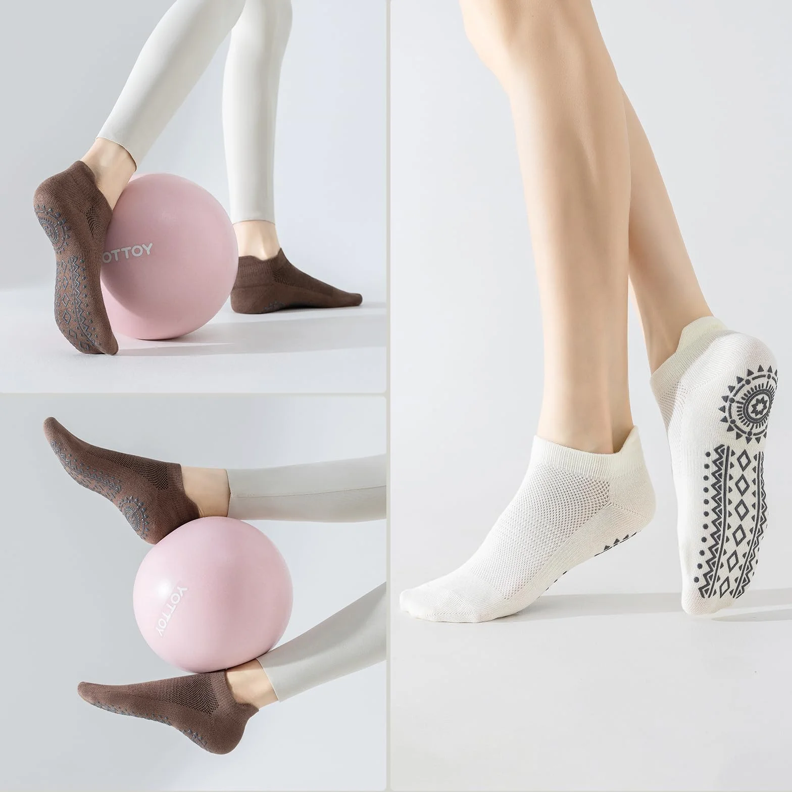 BISOUSOX Grip skarpety do pilatesu antypoślizgowe bawełniane skarpety do jogi z chwytakiem dla kobiet oddychające lepkie barre siłownia trening szpital kobieta w ciąży prezent dla matki (3 pary)