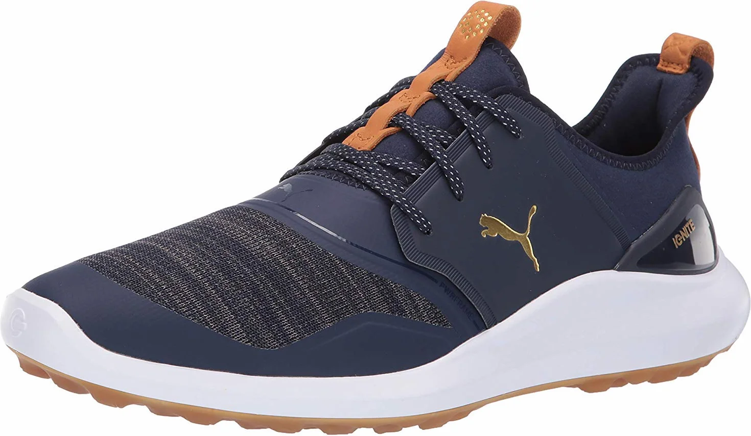 PUMA Męskie buty golfowe Ignite Nxt, koronkowe buty golfowe, Peacoat Team złoto-białe, 44 EU, Peacoat Puma Team Gold Puma biały, 42 EU