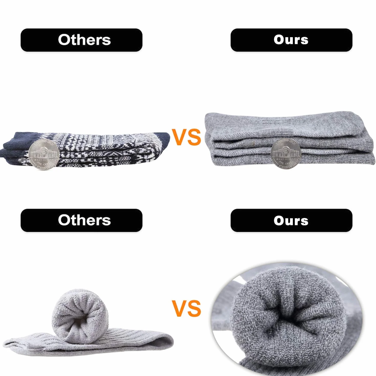 Chalier Cozy 80% skarpety z wełny merynosów, 2 pary, męskie, termiczne, sportowe, grube, ciepłe, zimowe, rekreacja, spacery na świeżym powietrzu, wędrówki, trekking, wspinaczka, Szary/czarny, 40-43 EU