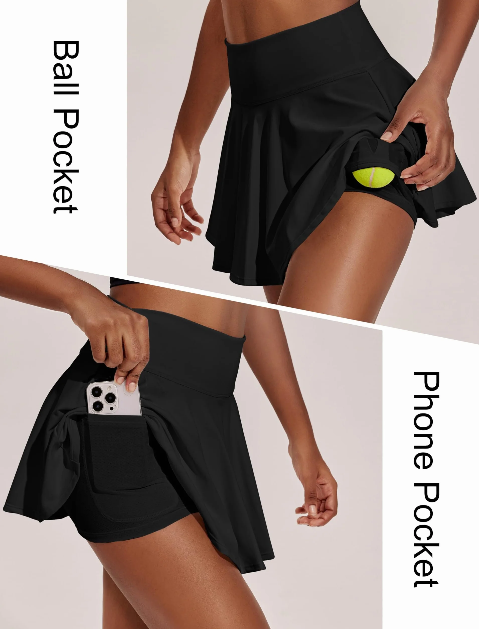 PINSPARK Spódnica tenisowa damska, plisowana, tenisowa, Skort, wysoka talia, spódnica golfowa ze spodenkami wewnętrznymi, szorty, plisowana spódnica, sportowa, mini spódnica, treningowa, do biegania