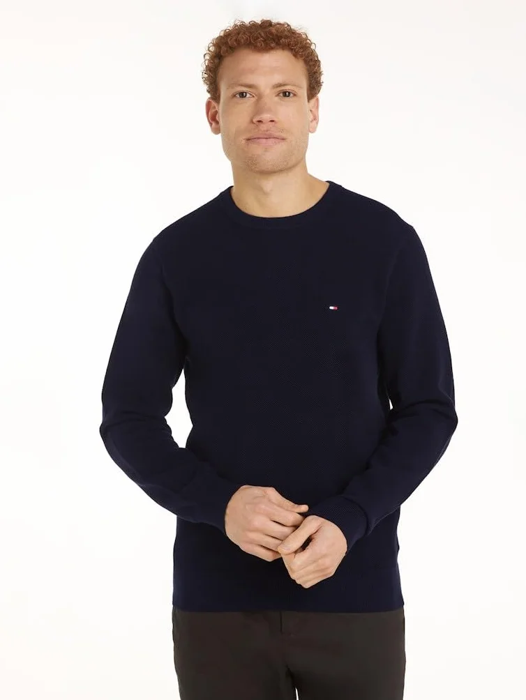 Tommy Hilfiger Męski sweter Essential Structure Crew Neck MW0MW36347, niebieski, L, Niebieski (pustynne niebo), L