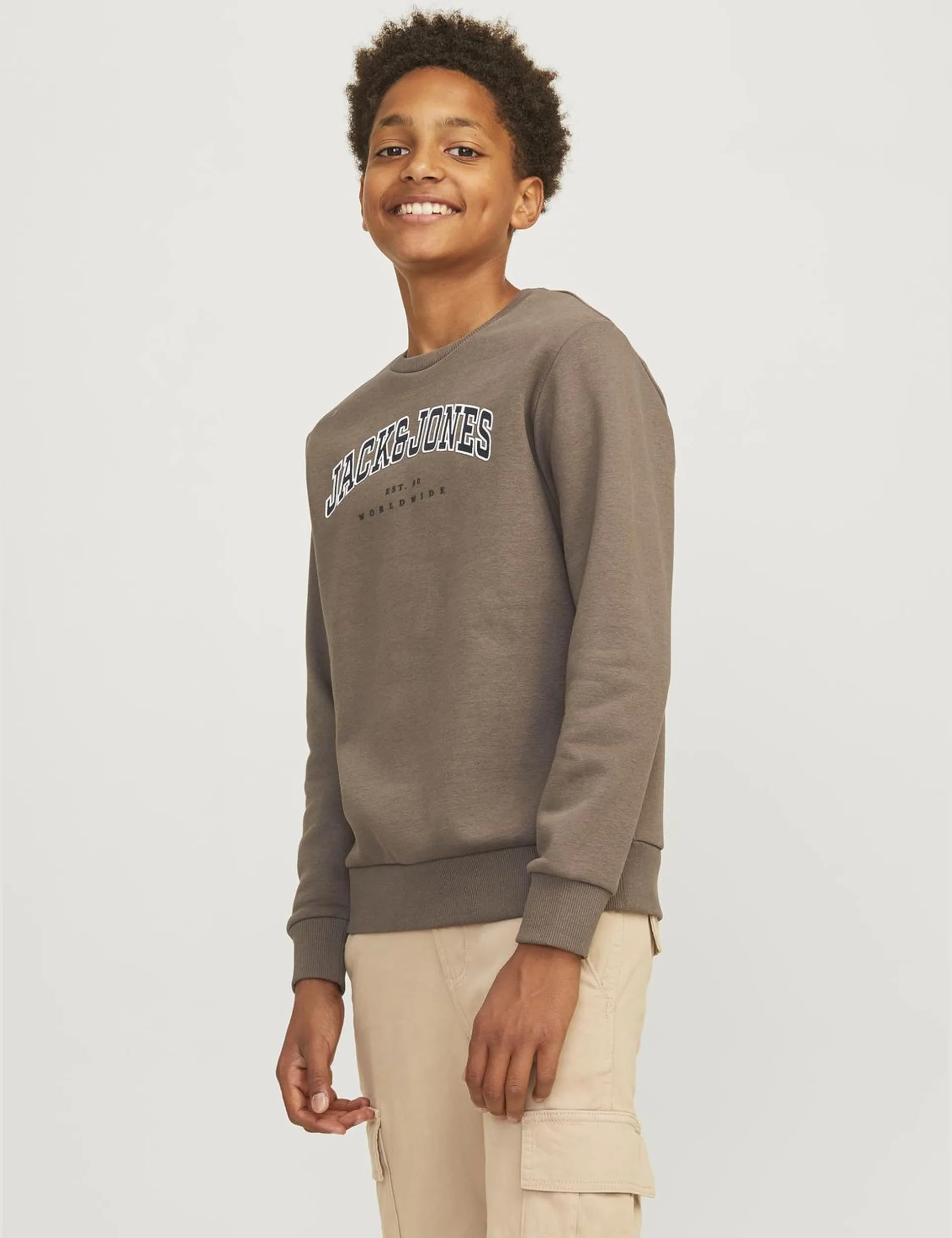 JACK&JONES JUNIOR JJECALEB Varsity Sweat Crew Neck SN JNR, Canteen/Fit: loose, 128