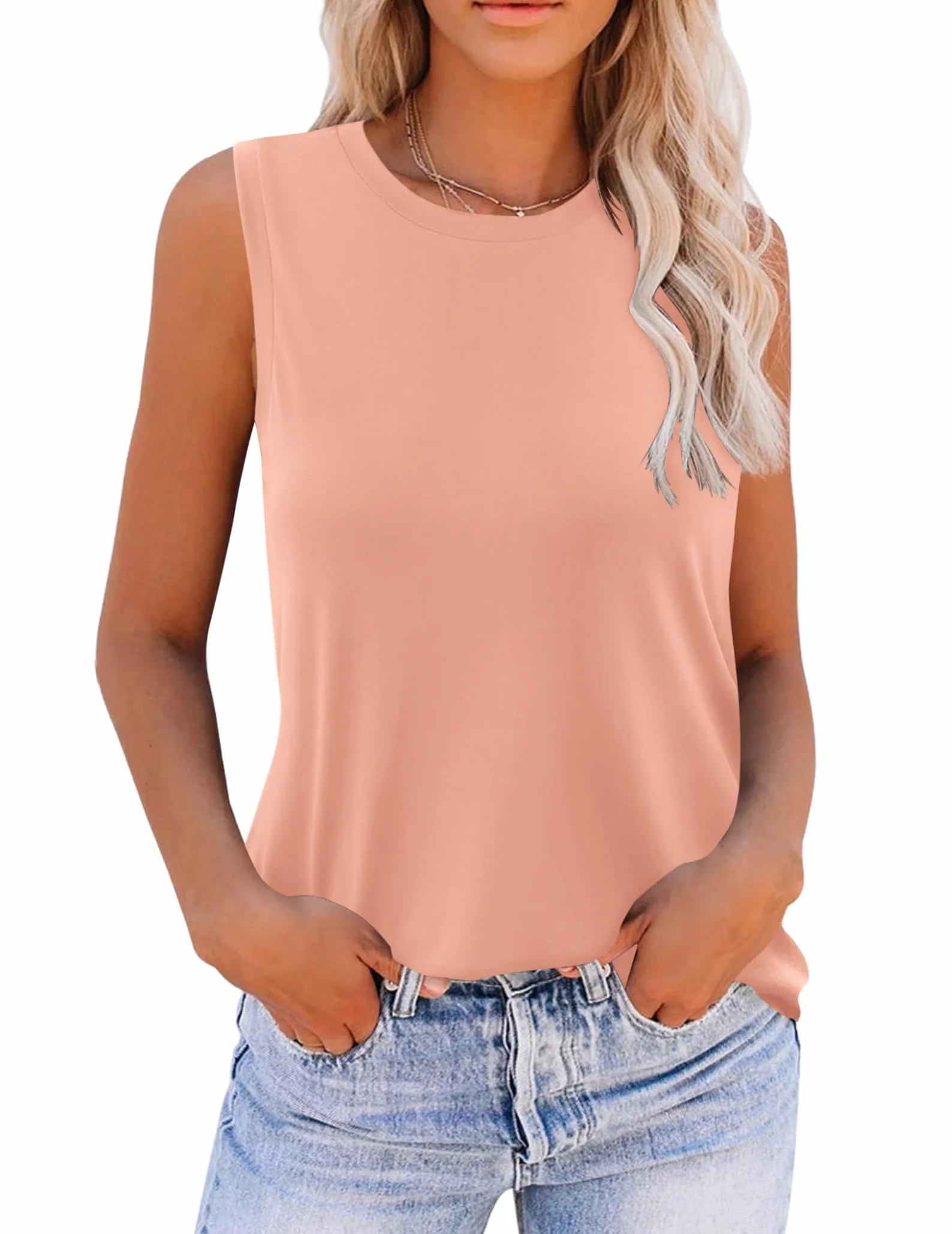 Zeagoo Damski tank top bez rękawów, na lato, basic, okrągły dekolt, jednokolorowa kamizelka