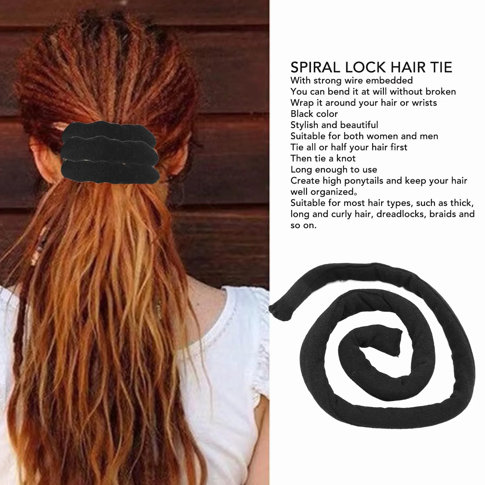 Spiral Lock Opaska do Włosów Dredy Opaska do Włosów Zginany Długi Dred Uchwyt na Kucyk Akcesoria do Dredów Gumki do Włosów Grube Dredy Uchwyt na Kucyk dla Mężczyzn Kobiety Grube