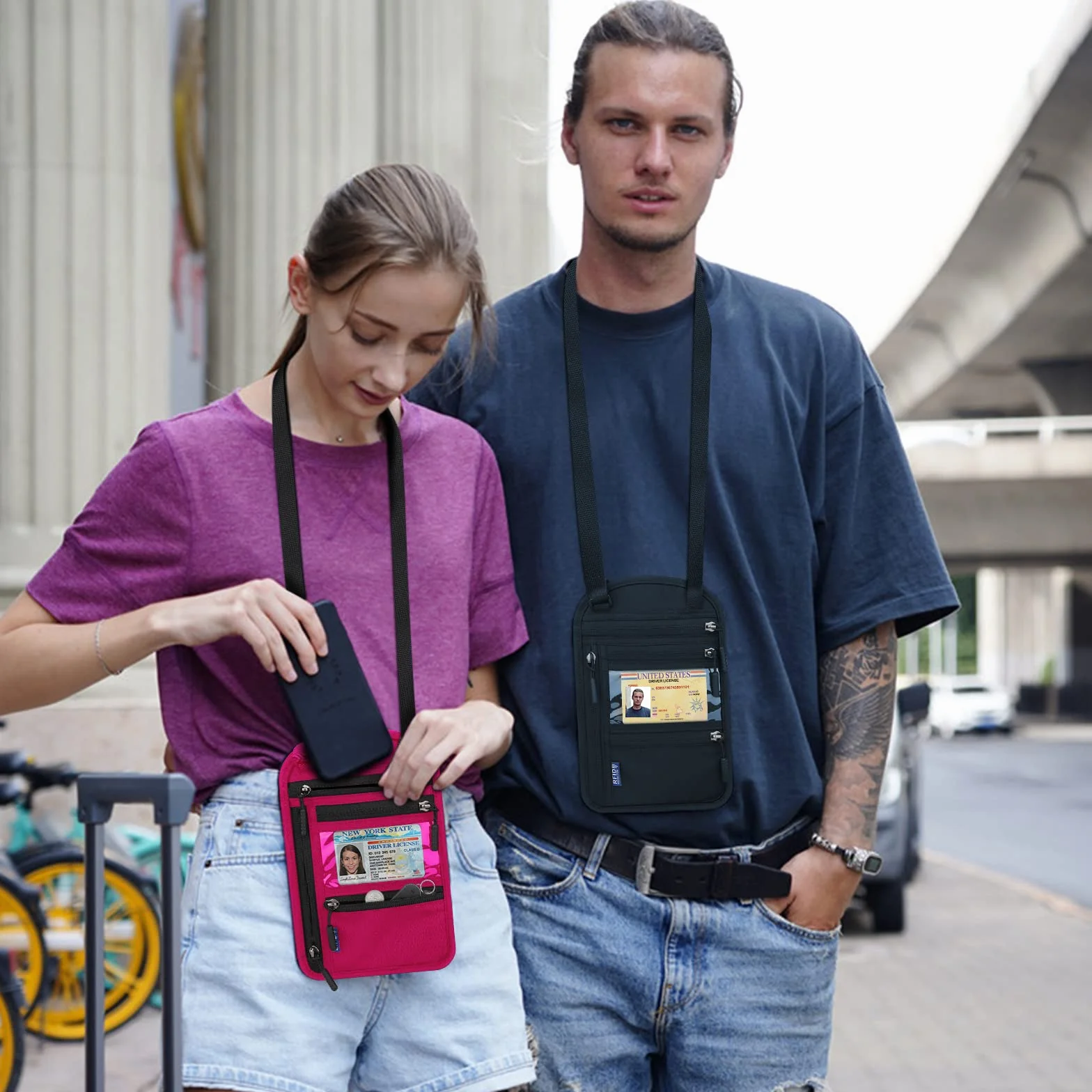 Saszetka na szyję, dla mężczyzn i kobiet, paszportówka, ochrona RFID, bezpieczna saszetka podróżna, organizer na akcesoria podróżne, kieszeń na bilet lotniczy, smartfon, dokumenty podróżne