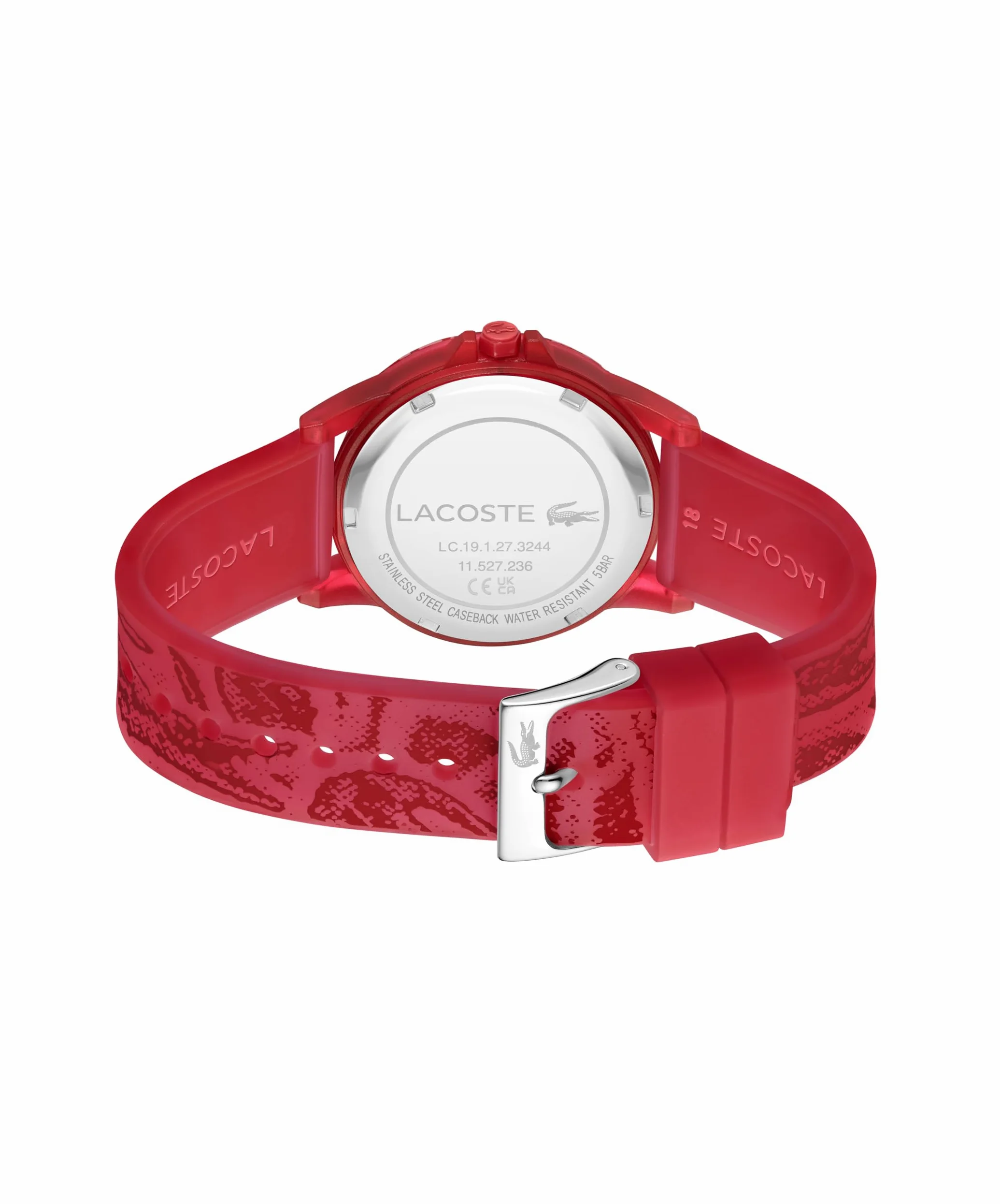 Lacoste Rider analogowy zegarek dziecięcy, mechanizm kwarcowy, wodoodporny, silikonowy pasek, unisex, prezent dla chłopców i dziewcząt, Czerwony, pasek