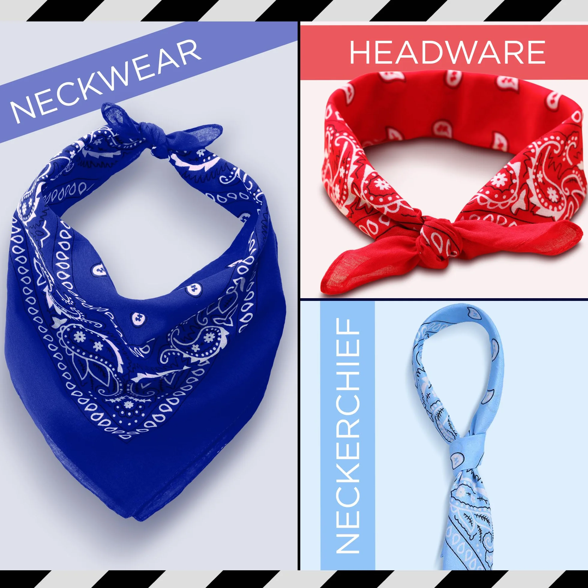 12 Mieszanych Kolorów Bandana Wielofunkcyjna - Nakrycie Głowy, Chustka na Szyję, Kolarska, Kowbojska - Paisley Komin na Głowę - Męska, Piracka, Wielopak Różne Wzory