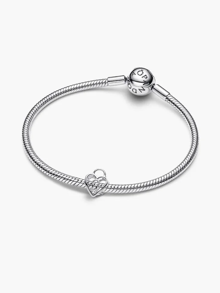 PANDORA Moments 794358C00 kłódka w kształcie serca, zawieszka charms ze srebra wysokiej próby, kompatybilna z Moments