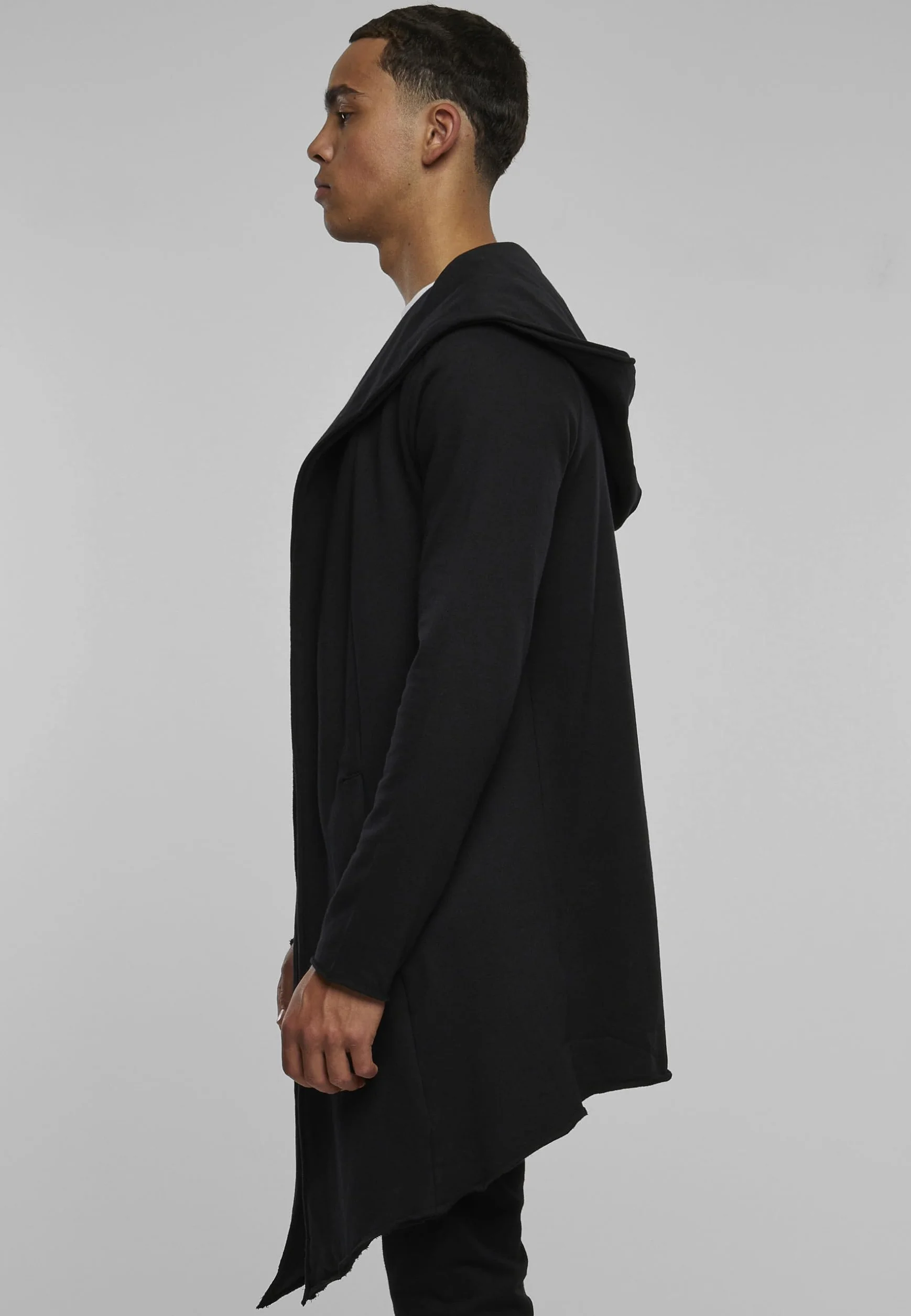 Urban Classics Męska kurtka Long Hooded Open Edge Cardigan, długa bluza z kapturem w wielu kolorach, rozmiary XS - 5XL, czarny, S