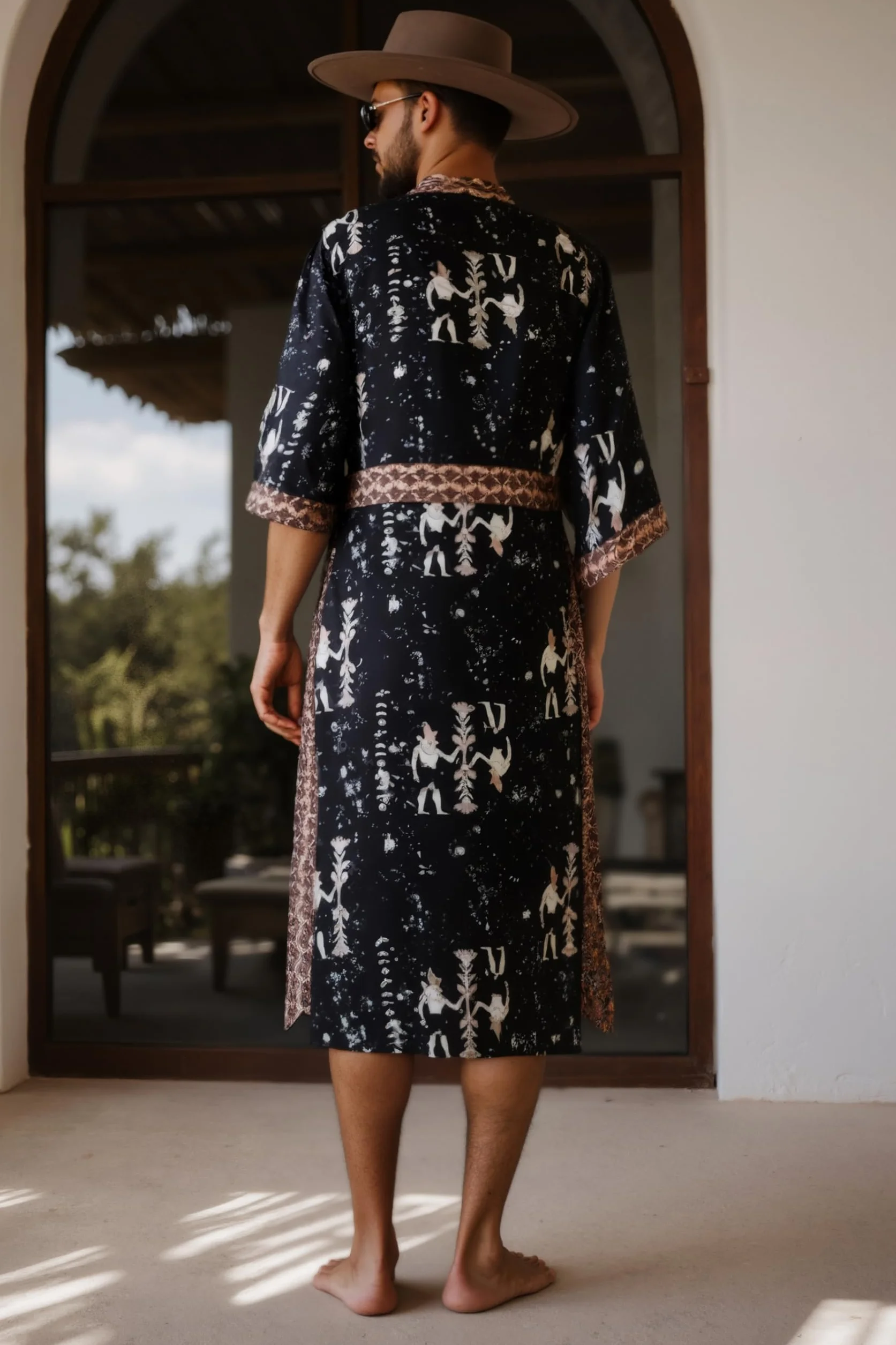 BABEYOND Houndstooth kimono męski szlafrok kąpielowy – długi jedwabny płaszcz do spania męski bielizna nocna satynowy szlafrok szlafrok modny szlafrok kąpielowy