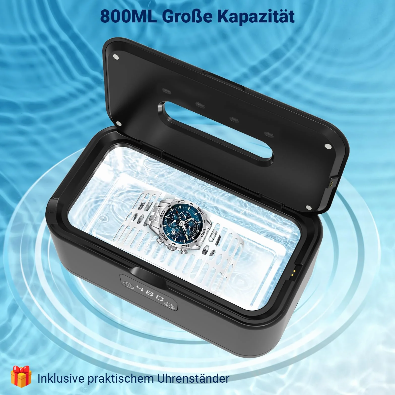 Ultrasonic Cleaner, 49000 Hz, urządzenie do czyszczenia okularów, 800 ml, ultrasoniczne urządzenie do czyszczenia U-V, z 5 funkcjami czasowymi, ultradźwiękowe urządzenie do biżuterii, zegarków