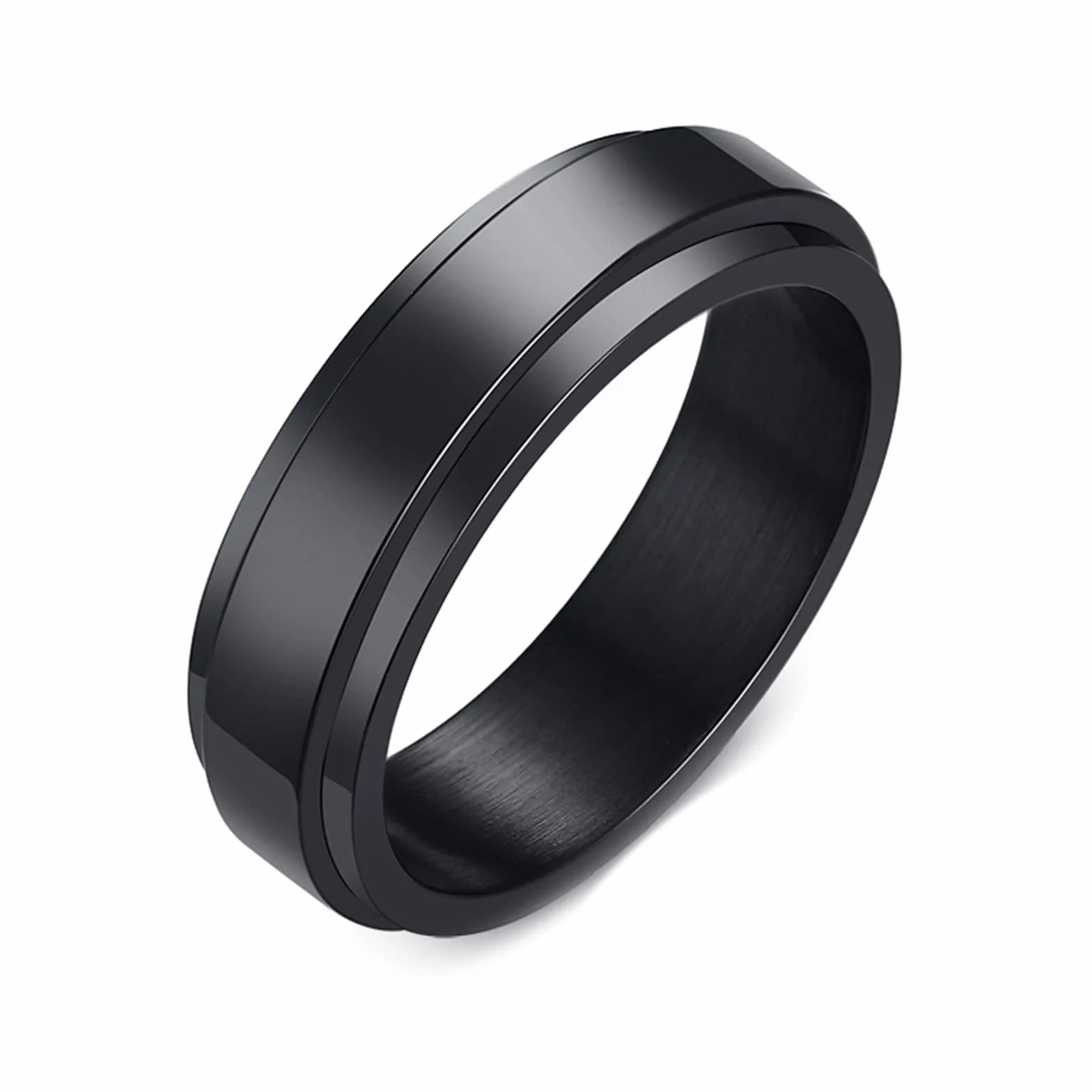 Epinki Pierścionek Fidget męski 6 mm, stal nierdzewna, srebrny/czarny/złoty/różowe złoto, pierścionek spinner, polerowany