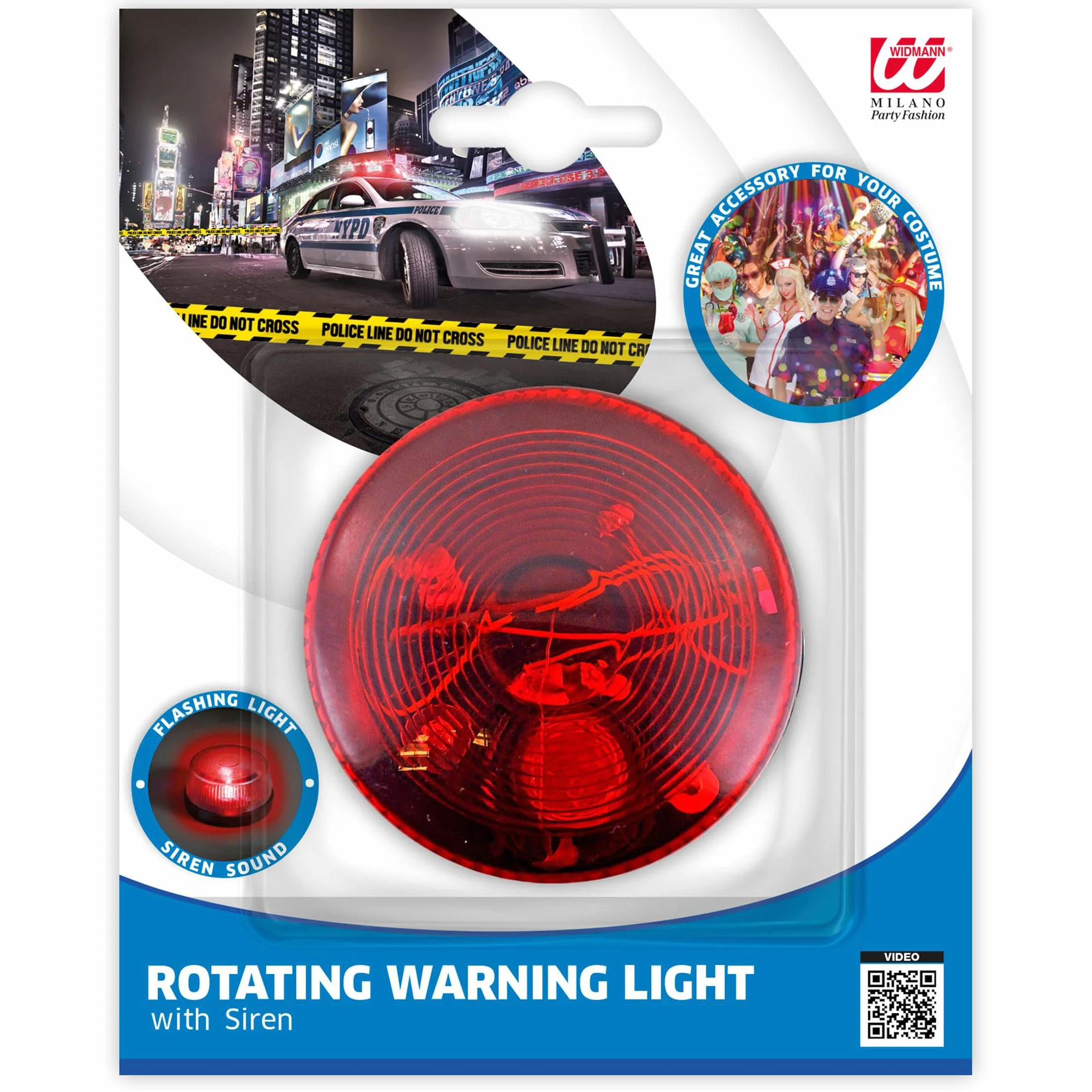 W WIDMANN MILANO Party Fashion - Lampa ostrzegawcza z syreną, migająca, 7 x 4 cm, niebieskie światło, syrena, policja, straż pożarna