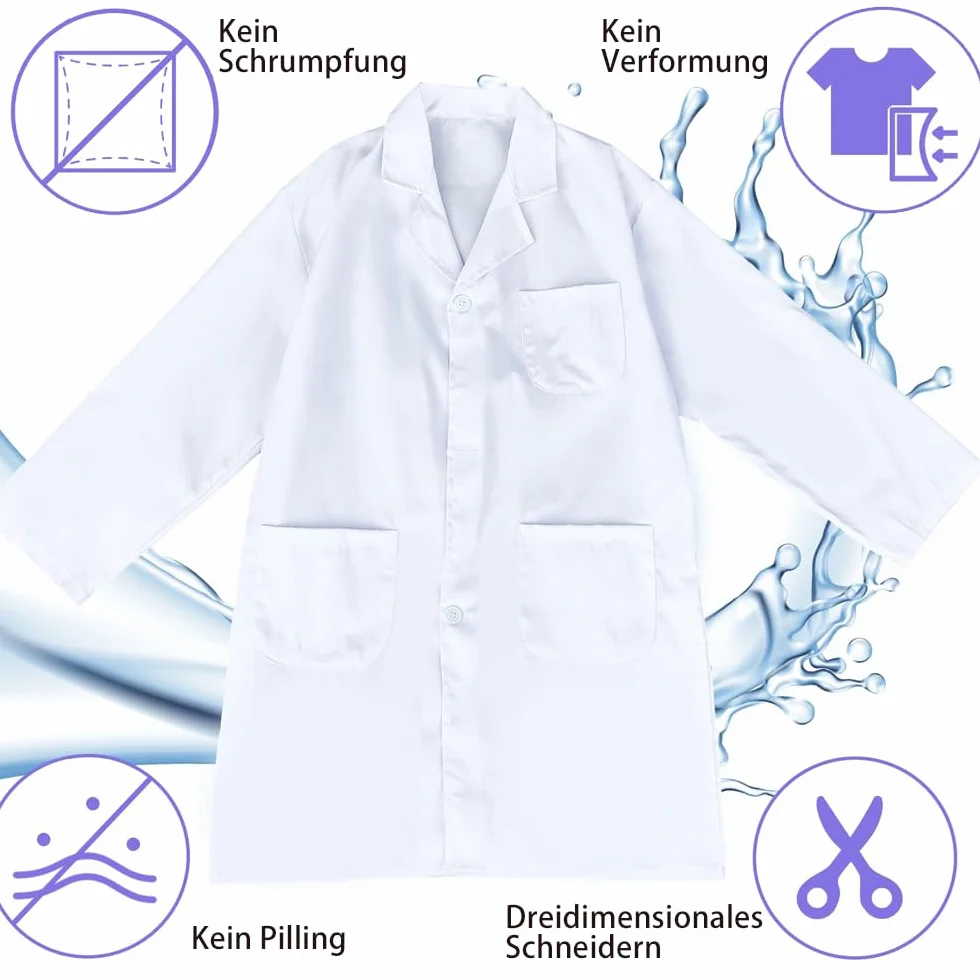 Voarge Biała sukienka do laboratorium medycznego, laboratorium chemicznego dla studentów, pielęgniarki, do szkoły, do pracy Cosplay