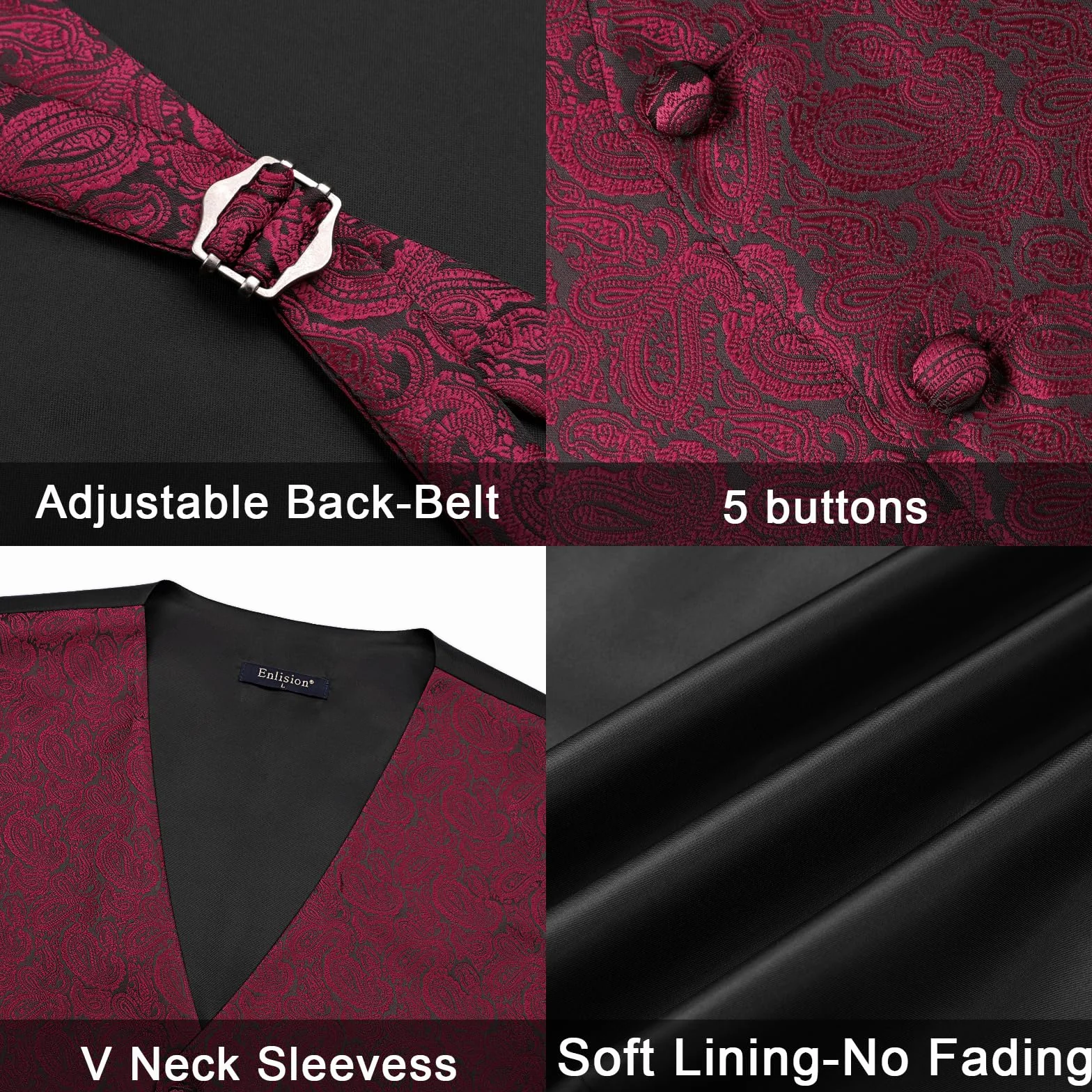 Enlision Kamizelki dla mężczyzn ślub kamizelka paisley kwiatowy żakardowy krawat poszetka kwadratowa impreza formalna kamizelka garnitur zestaw S-6XL