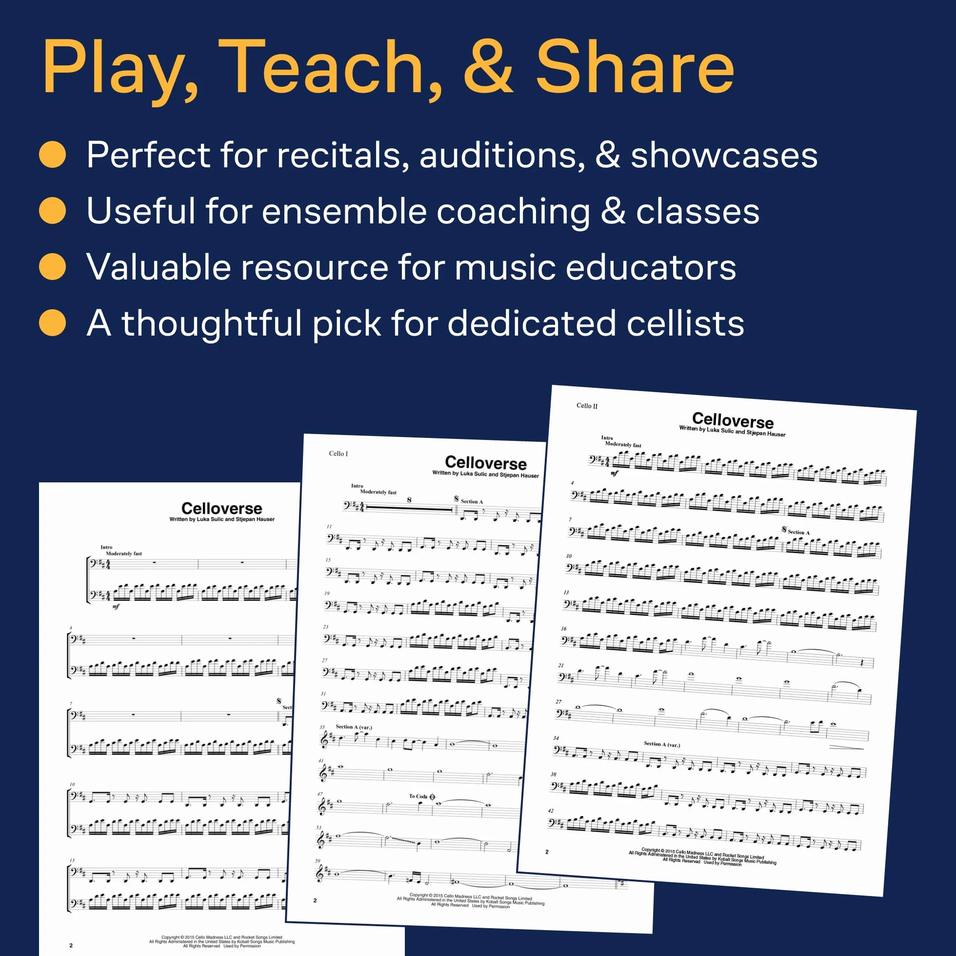 2 cellos - sheet music collection -livre +partition: Selections from Celloverse, In2ition & Score for Two Cellos