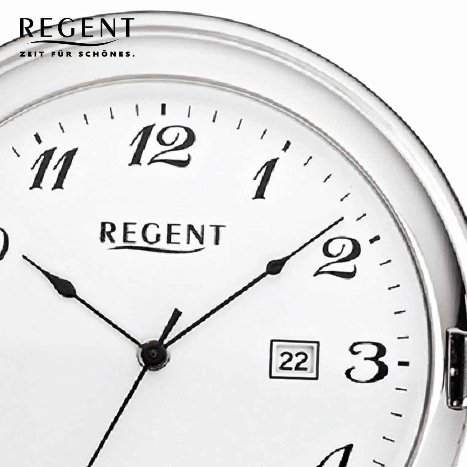 REGENT Męski zegarek kieszonkowy Savonnette z klapką 47 mm kwarcowy biały cyferblat cyfry arabskie data