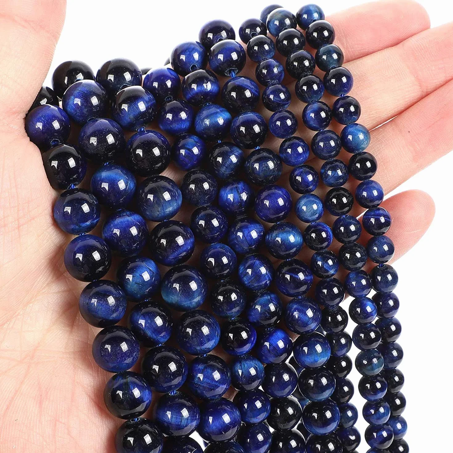 Zoya kamienie szlachetne i biżuteria, 35,5 cm sznurek 6 mm koraliki z naturalnego kamienia, lapis lazuli, tygrysie oko, kryształ szlachetny / gładkie okrągłe luźne koraliki do produkcji biżuterii (bransoletka, naszyjnik, kolczyki) - ciesz się zabawą DIY,