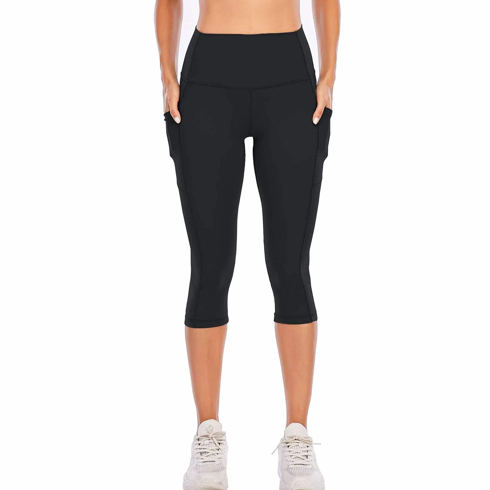 Steppe Naked Feeling spodnie do jogi z wysokim stanem damskie legginsy treningowe capri z kieszeniami, Kieszeń Capris-czarna, XL