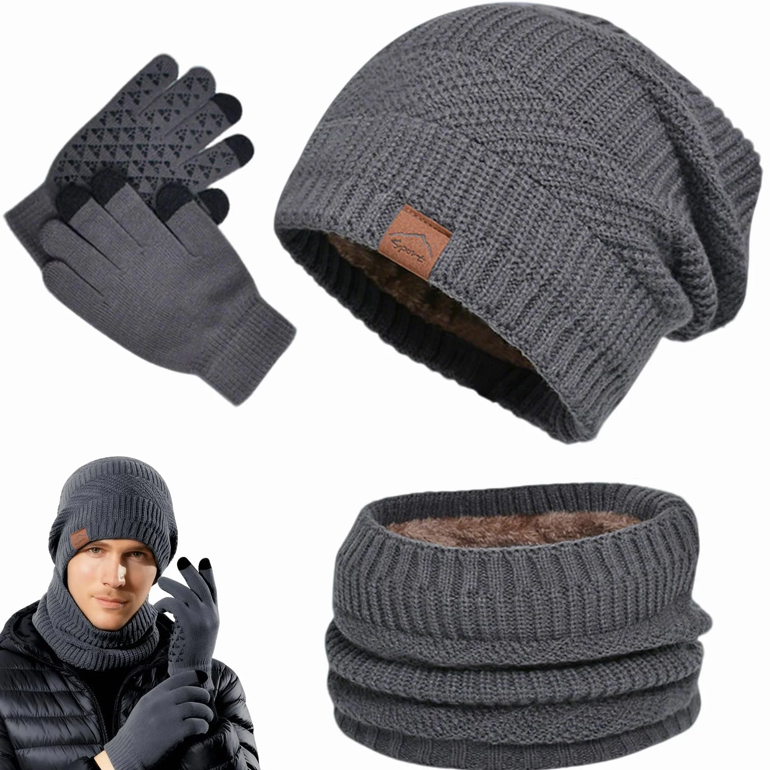 Zimowa ciepła czapka, szal i ekran dotykowy, zestaw rękawiczek dla mężczyzn i kobiet, czapka zimowa, czapka z dzianiny, czapka beanie, szalik, rękawiczki zimowe z podszewką polarową