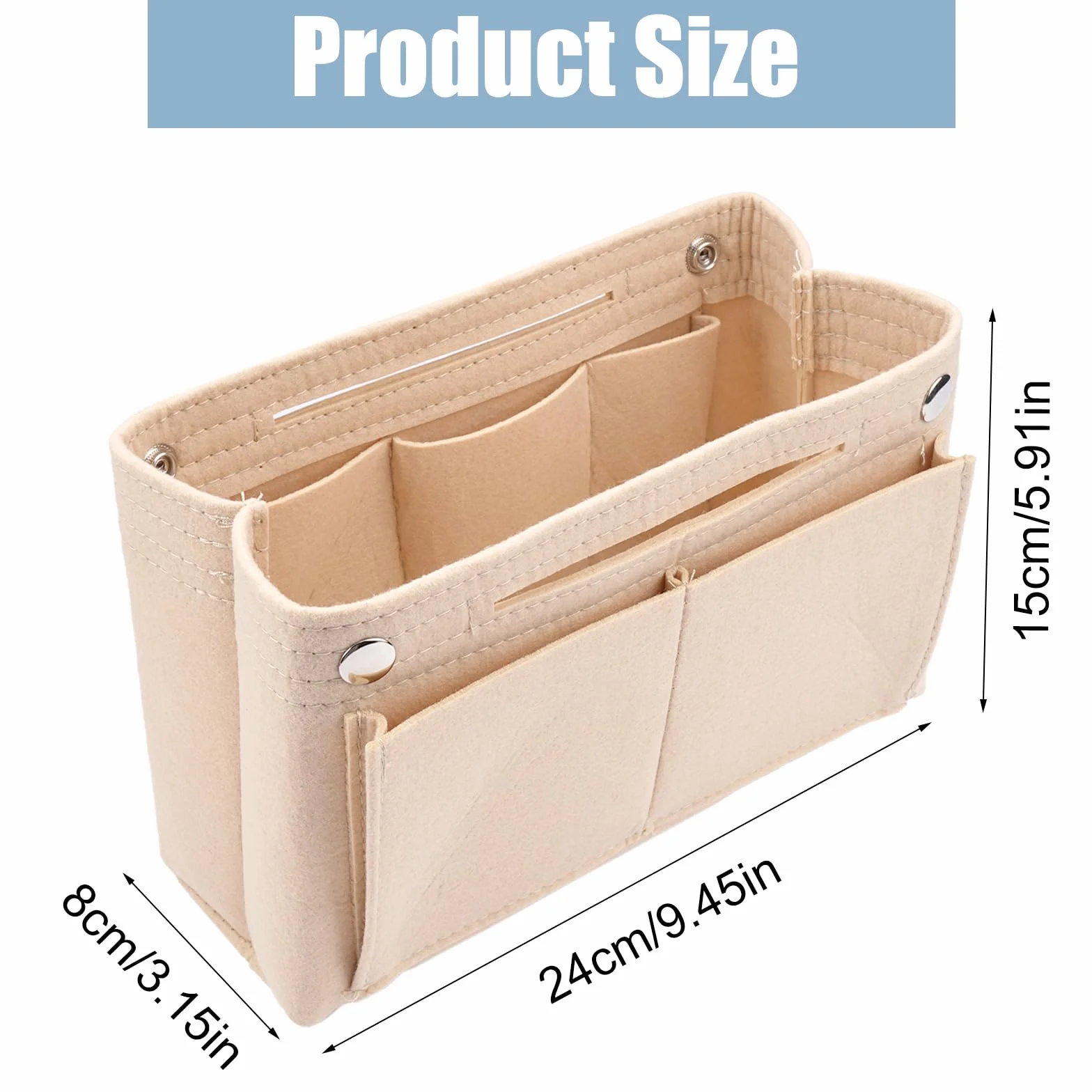 Filcowy organizer do torebki, 24 x 8 x 15 cm, filcowy organizer do torebki, kieszeń wewnętrzna na torebki z wieloma przegródkami (beżowy)