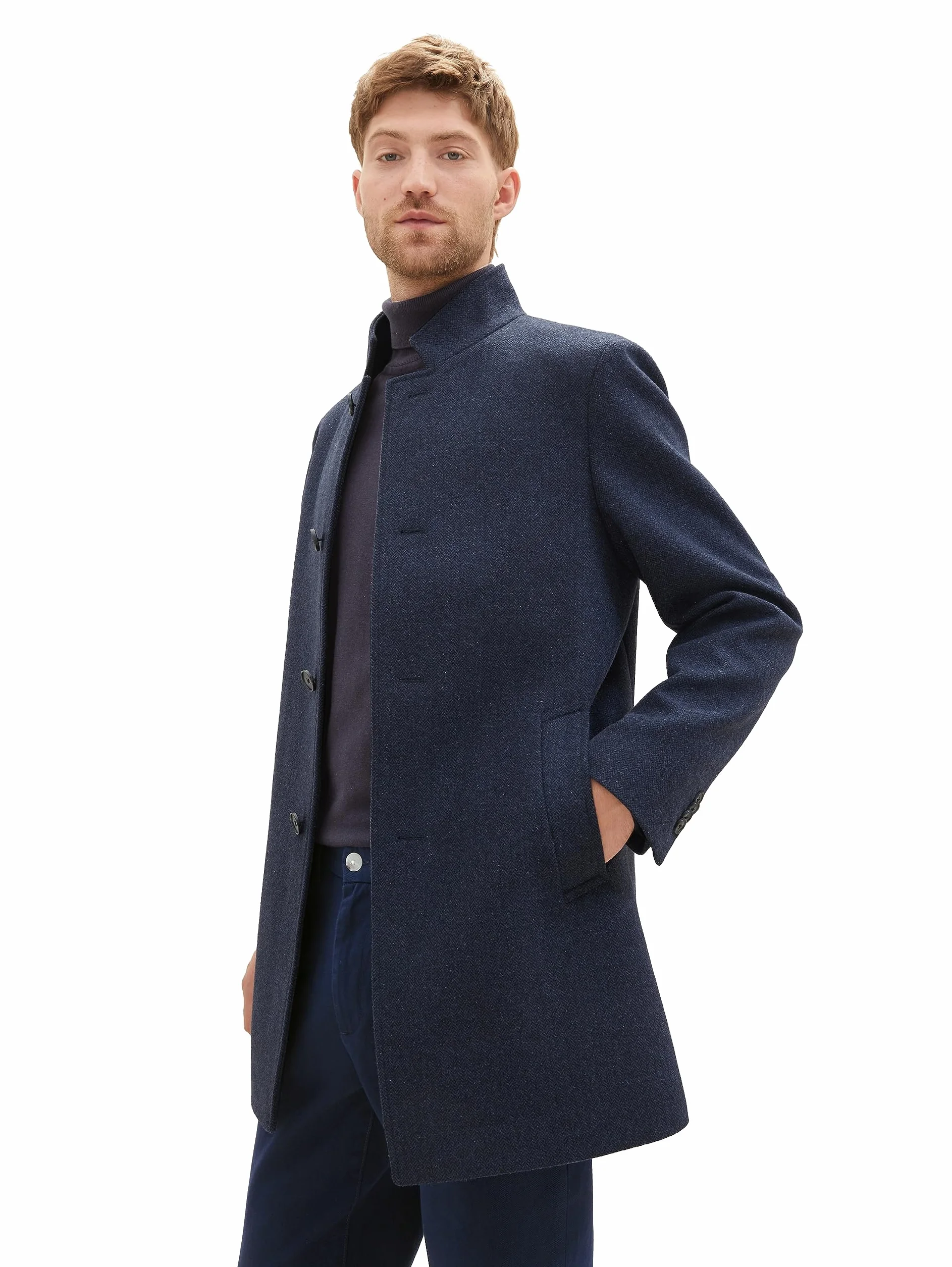 TOM TAILOR 1037407 - Płaszcz wełniany z 3 guzikami ze stójką Mężczyźni