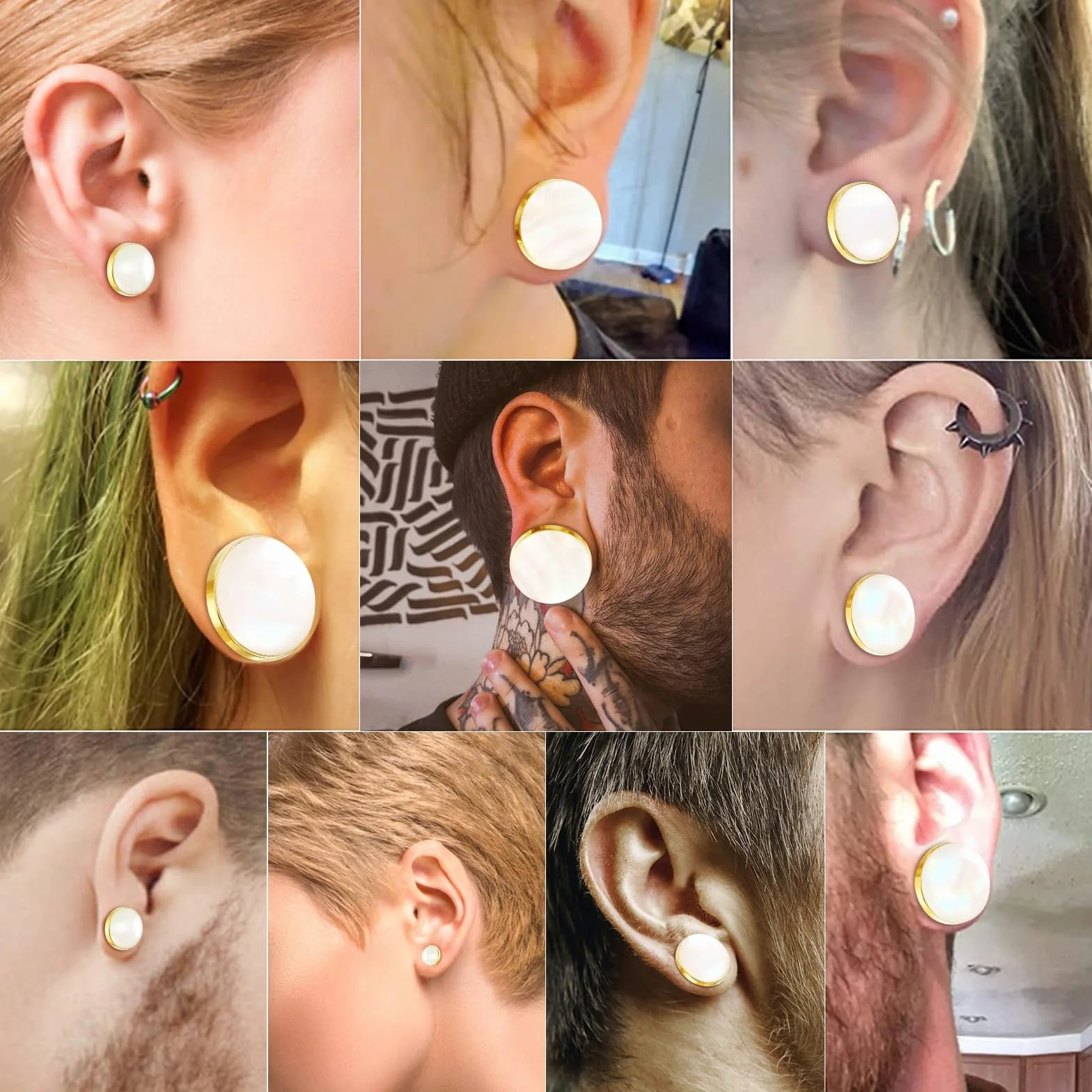 Wycian Tunele z perłą, złote, 12 mm, do wkręcania, ze stali nierdzewnej, z masy perłowej, pozłacane, stal chirurgiczna 316L, zestaw 2 szt. do wkręcania, spirala dla kobiet