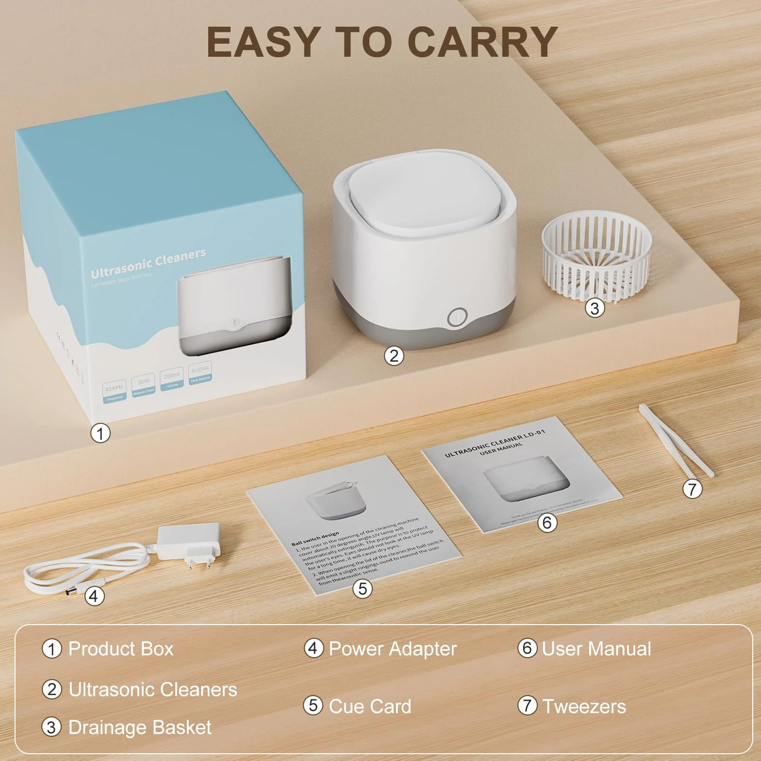 Ultradźwiękowe urządzenie do czyszczenia szyn zębowych UV 45000 Hz 24 W Dental Pod do protez, nakładek, ochraniaczy na zęby, nakładek wybielających, czyszczenie ultradźwiękowe - 5 minut czyszczenia