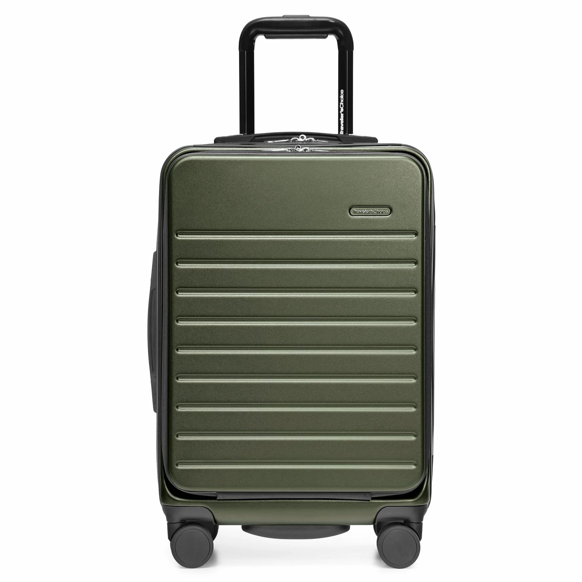 Traveler's Choice Przednia kieszeń poliwęglanowa Hardside Spinner Bagaż podręczny, zielony, podręczny 55 cm, przednia kieszeń Poliwęglan Hardside Spinner Bagaż podręczny, ZIELONY, Carry-On 22-Inch,