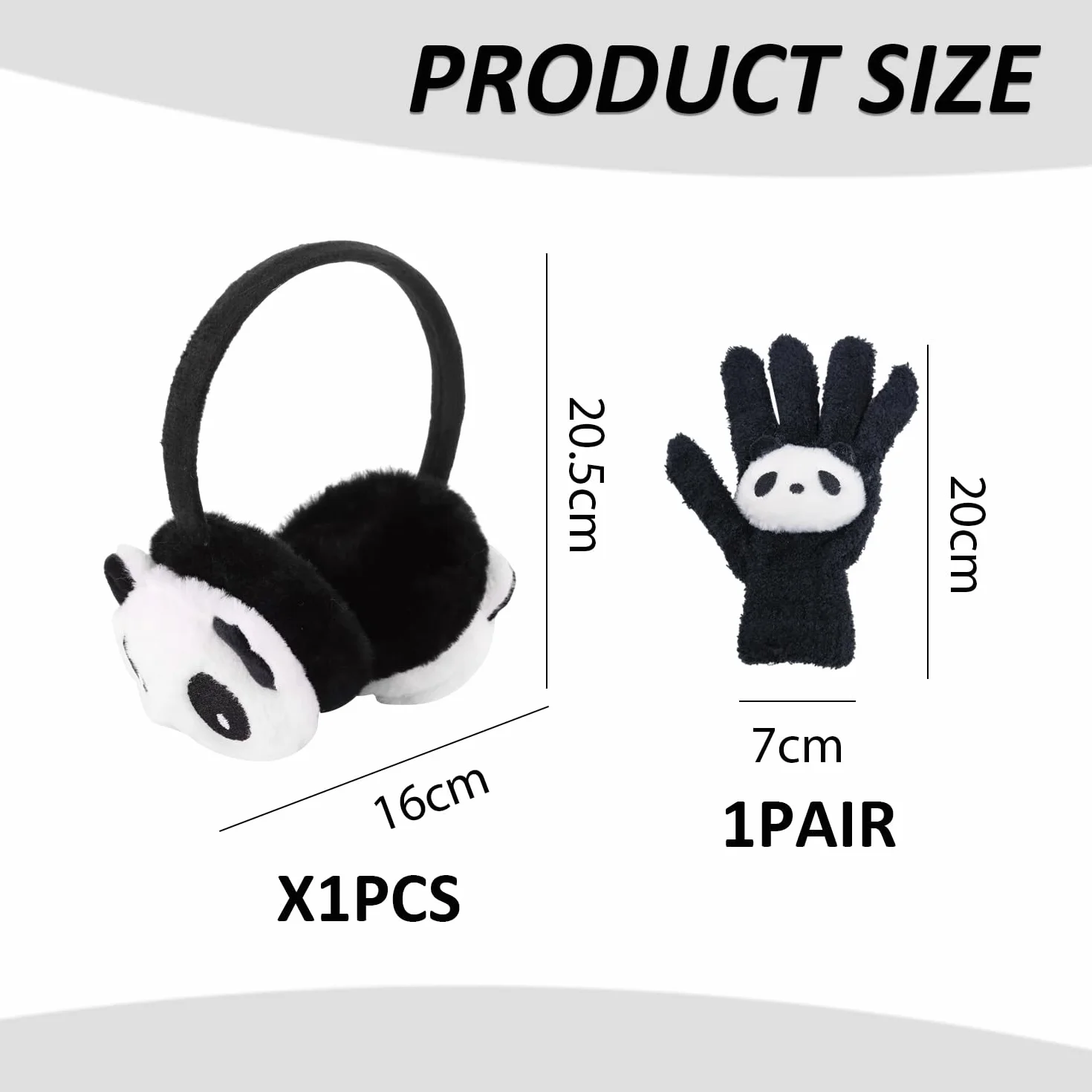 1 sztuka Panda nauszniki, 1 para pluszowych rękawic pandy, zimowe pluszowe ocieplacze na uszy, dziecięce ocieplacze na uszy, śliczny zestaw termiczny dla zwierząt, Czarno-biały, M