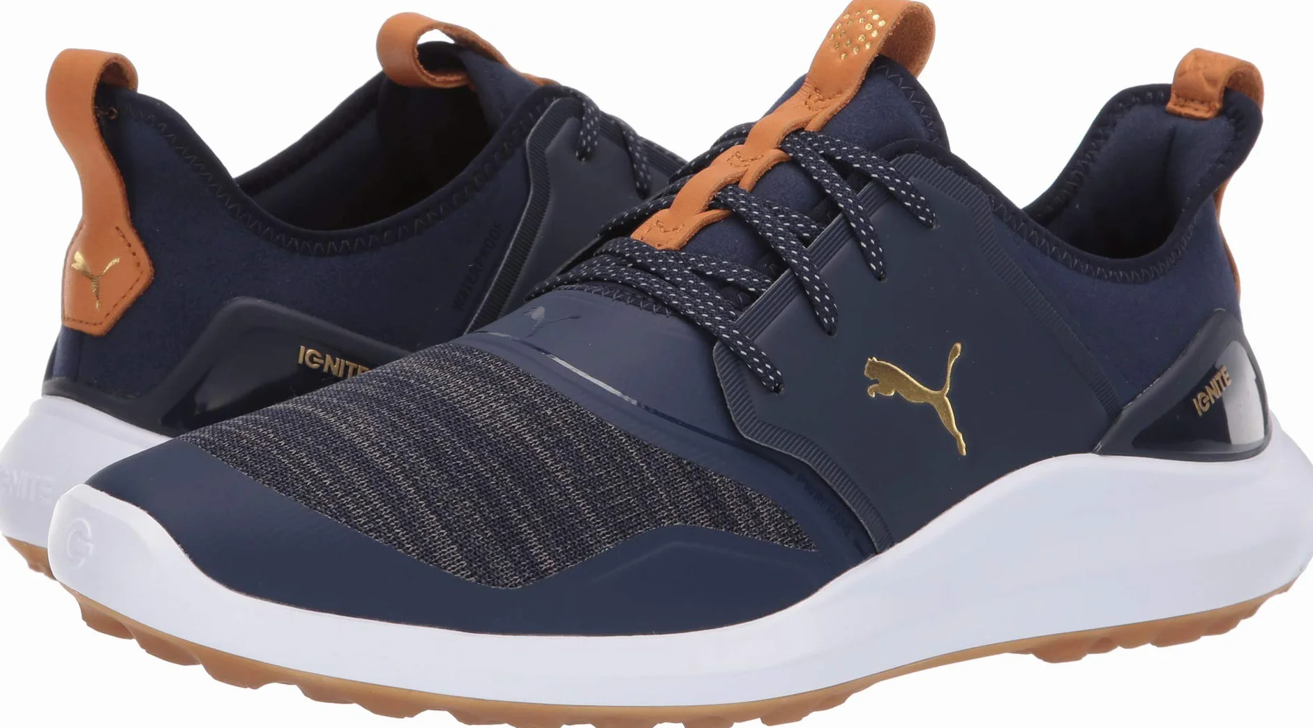 PUMA Męskie buty golfowe Ignite Nxt, koronkowe buty golfowe, Peacoat Team złoto-białe, 44 EU, Peacoat Puma Team Gold Puma biały, 42 EU