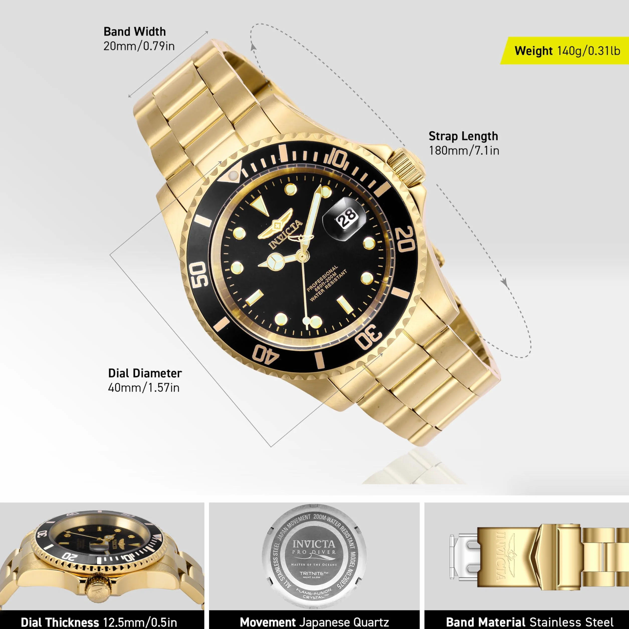 Invicta Pro Diver Męski zegarek kwarcowy ze stali nierdzewnej - 40 mm