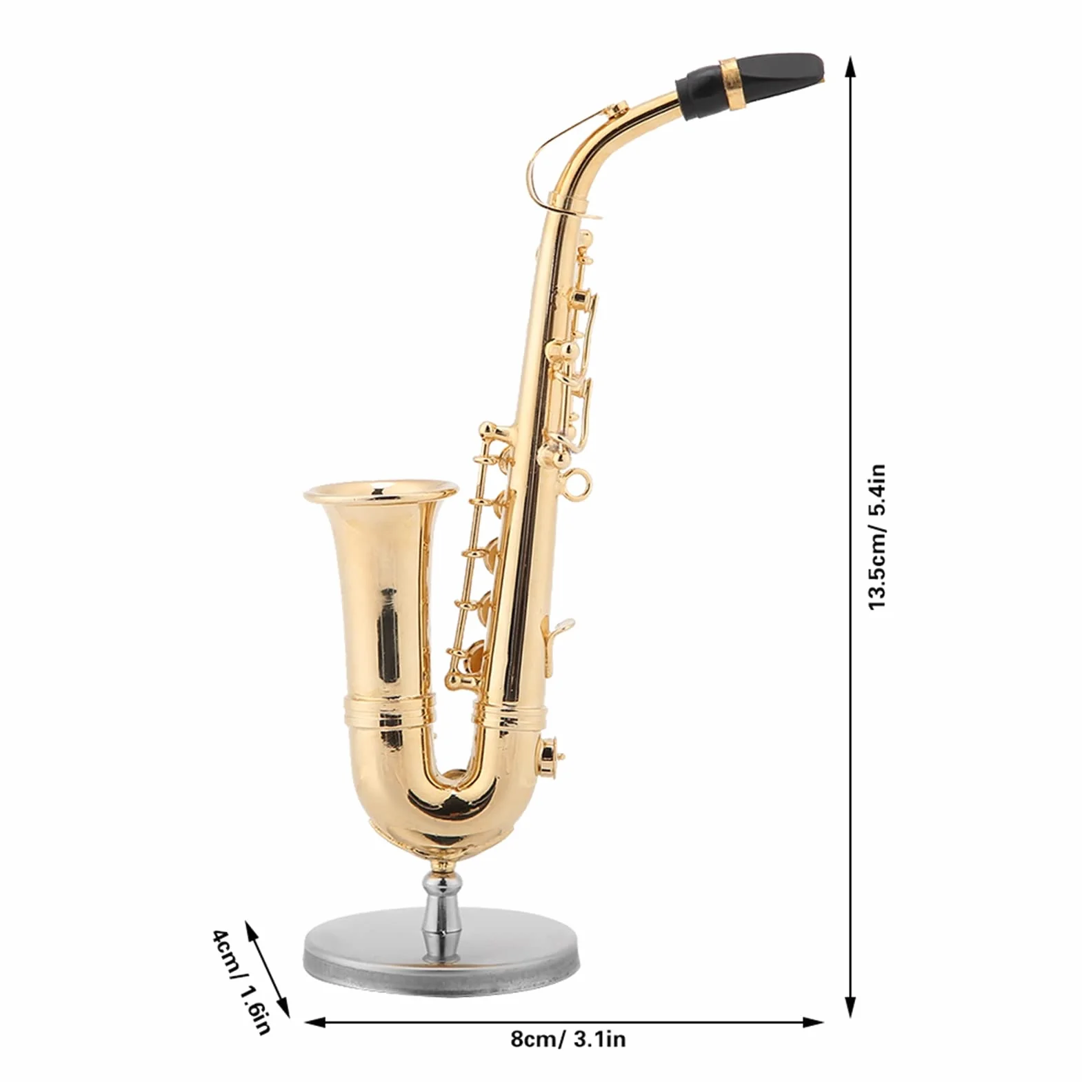 14 cm miniaturowa replika saksofonu altowego z pozłacanym stojakiem, etui i ornamentem mini instrument muzyczny model do dekoracji wnętrz figurka model