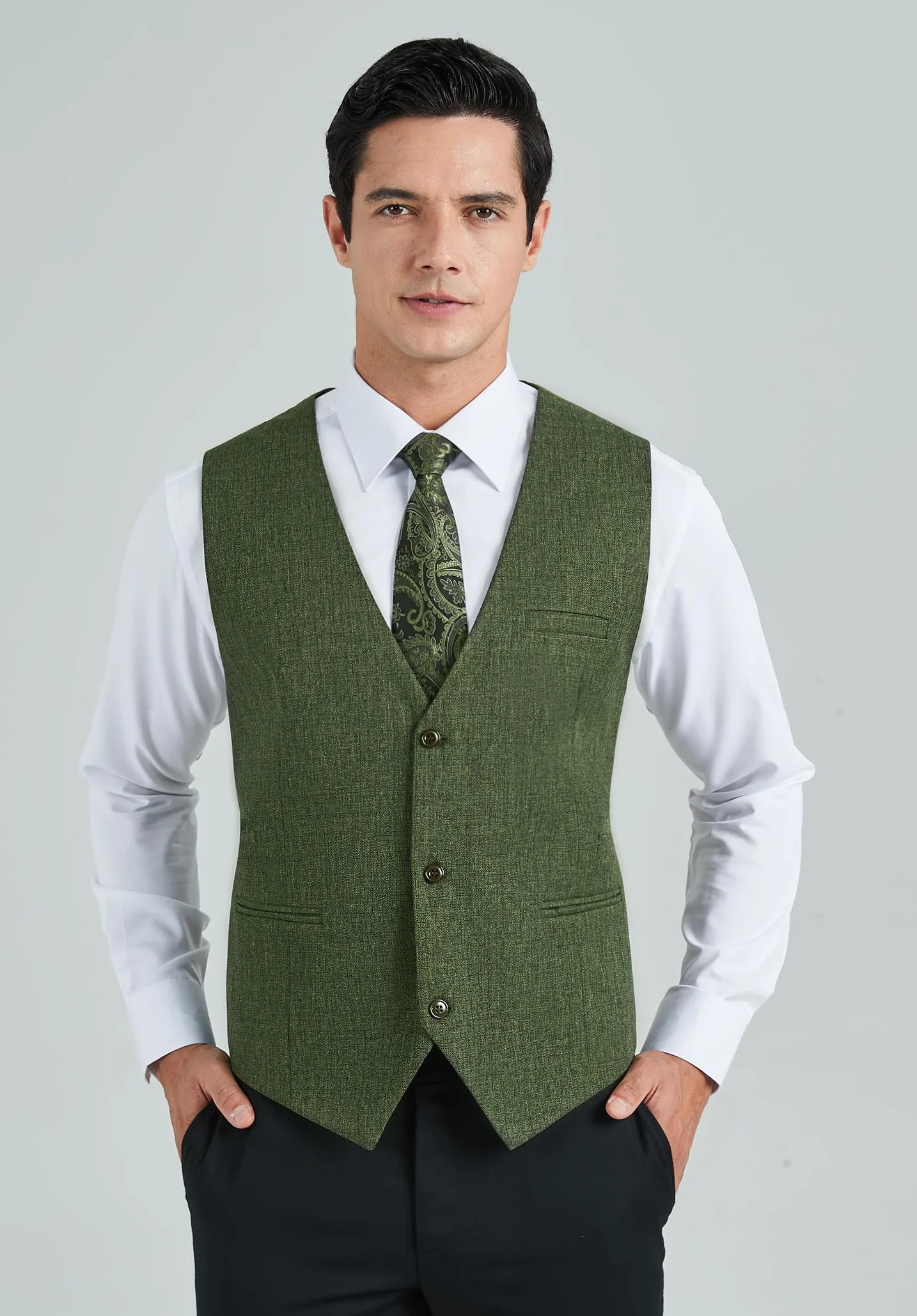HISDERN Kamizelka męska formalna kamizelka męska elegancka klasyczna bawełniana kamizelka ślubna jednokolorowe kamizelki z kieszeniami XS-4XL
