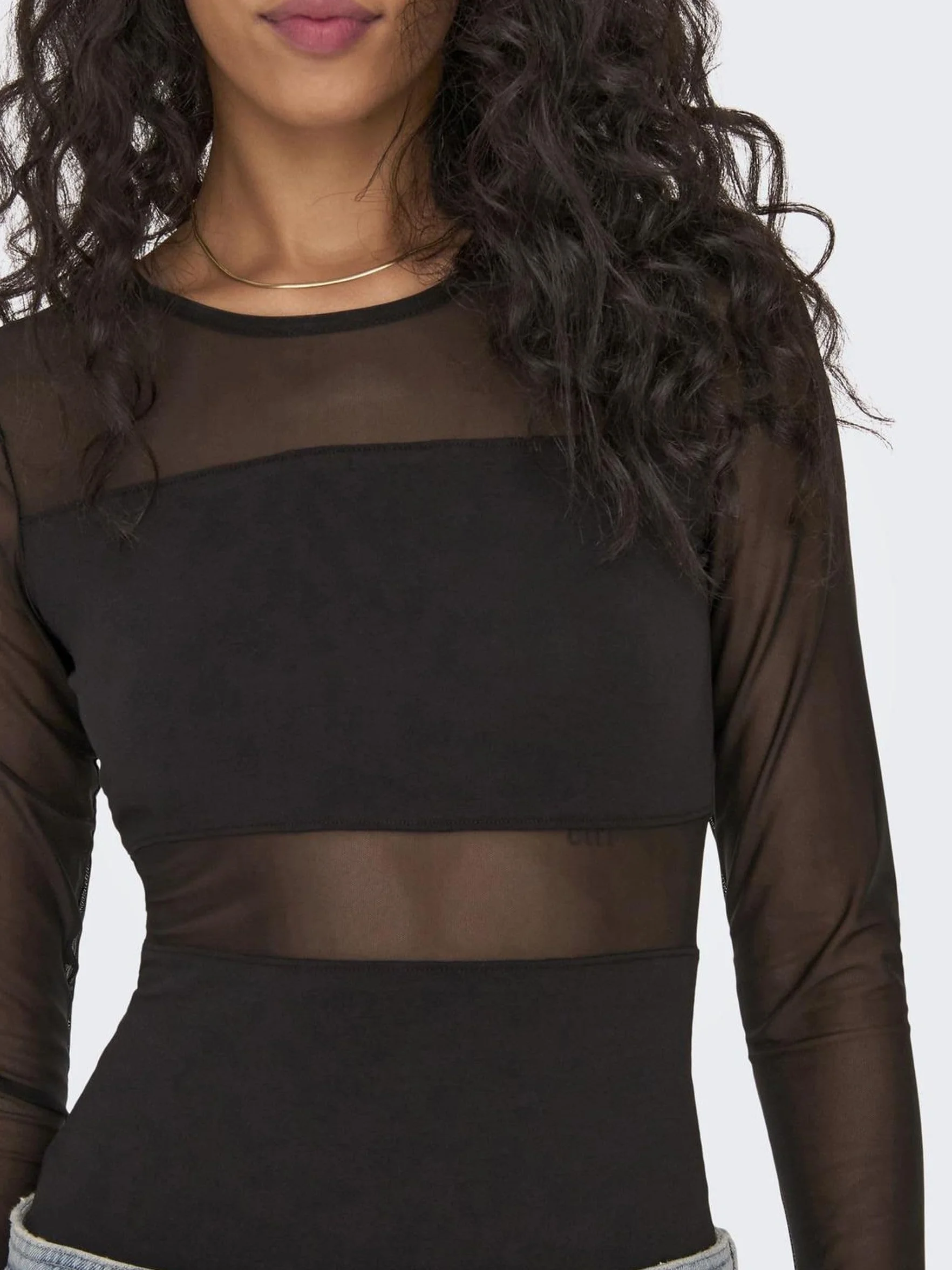 ONLY Damskie body Onlesther L/S Mesh Bodystocking JRS Body, czarny, XS
