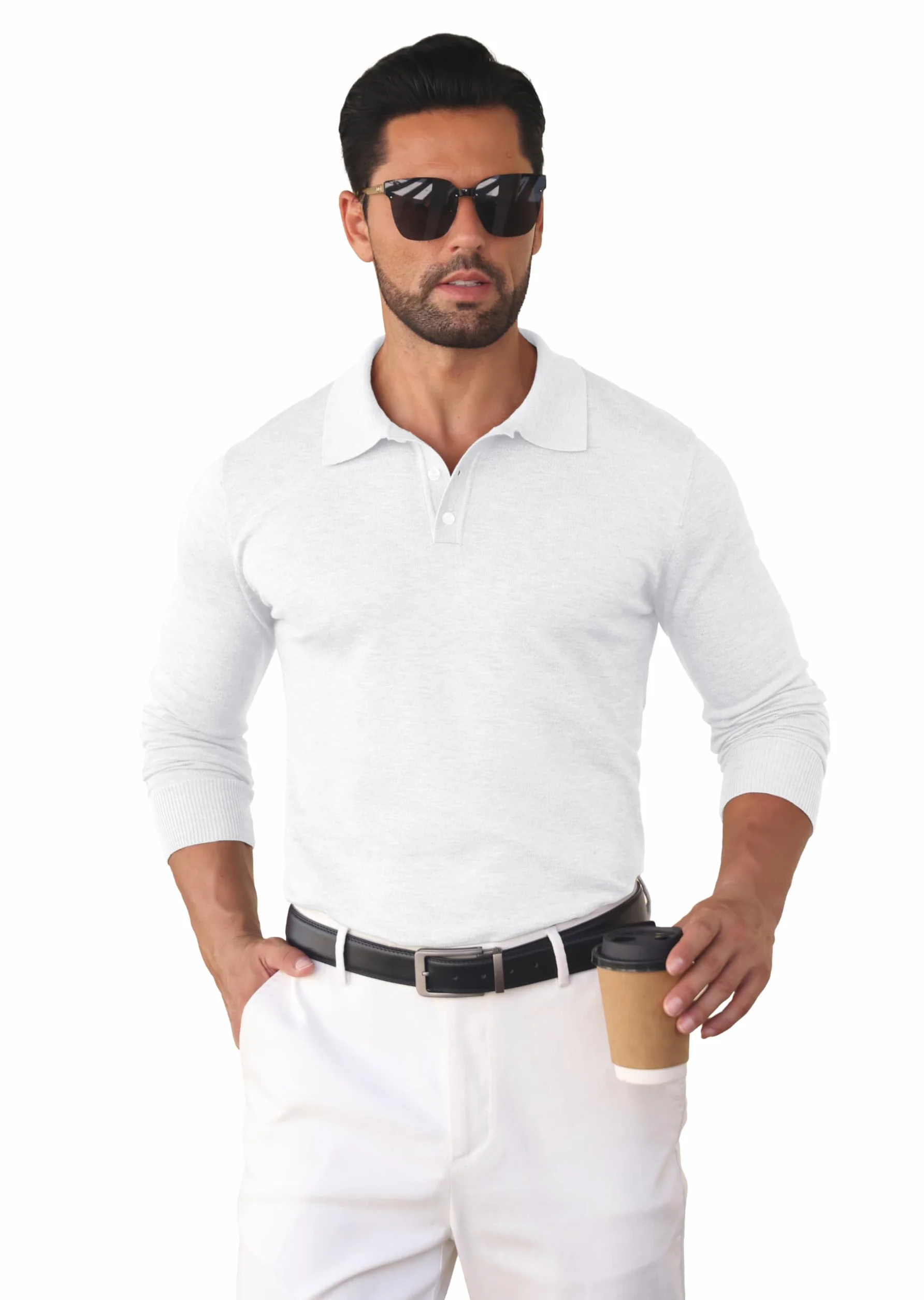 Hisir Męski sweter polo, sweter z dzianiny, z długim rękawem, z kołnierzem polo, jednokolorowy, biznesowy, na jesień i zimę