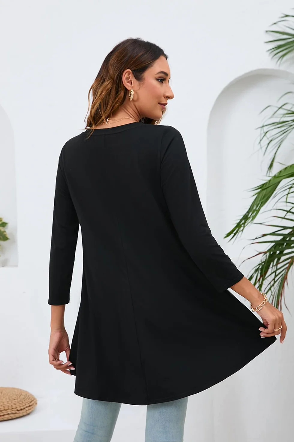 Enmain Koszula Damska Plus Size Tunika Bluzka Dekolt V 3/4 Długi Rękaw Elegancki Wygodny Codzienny Jednolity/Nadrukowany Dla Tuniki Kobiety