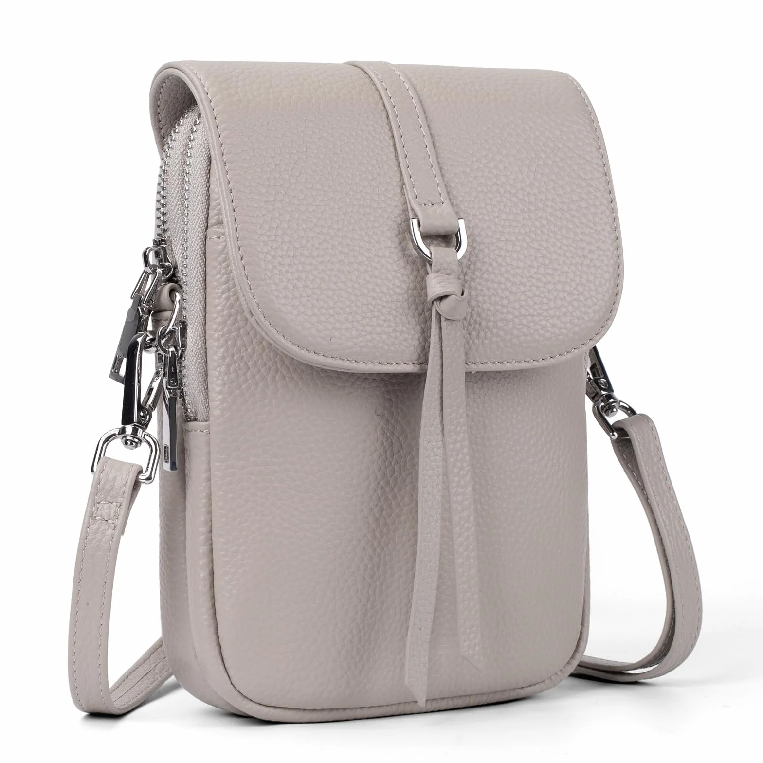 befen Genuine Leather Small Crossbody Bags for Women, RFID Protected Leather Shoulder Bag Small Women's Crossbody Handbags, Anti Theft Cross Over Body Purses with Adjustable Strap, Beige Grey
