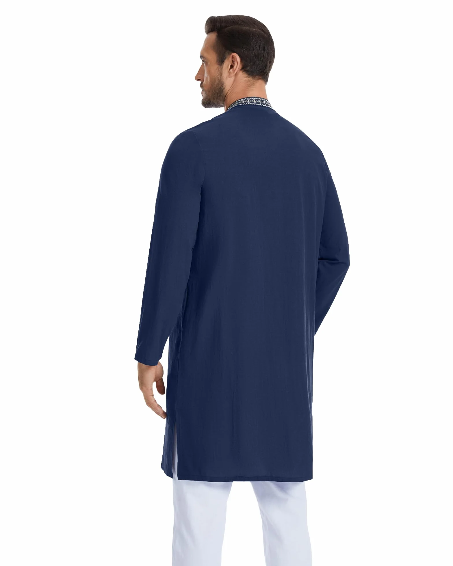 LVCBL Kaftan lniane Thobe męskie luźne islamskie ubrania męskie retro Abaya Lounge Robes M-3XL