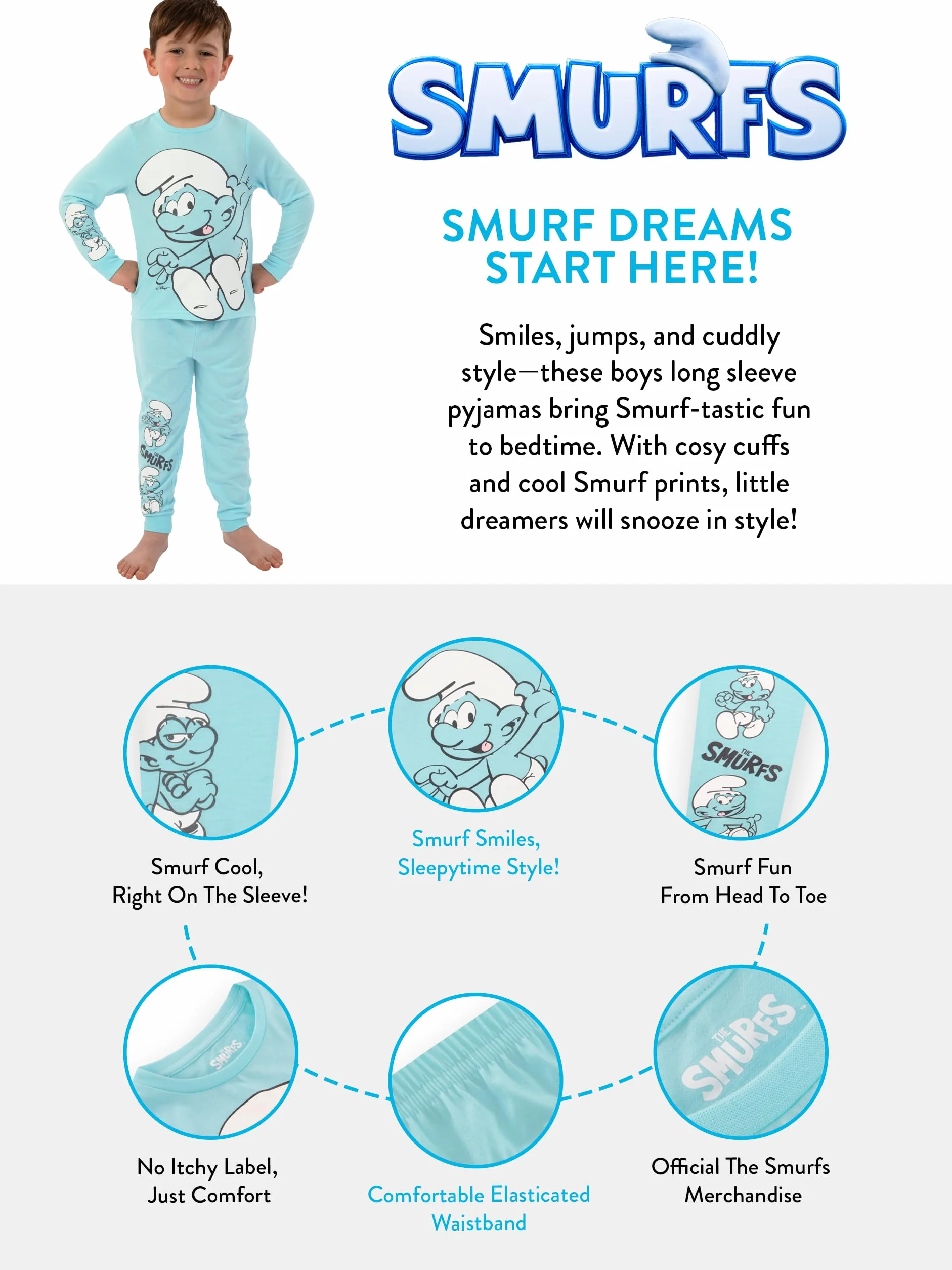 The Smurfs Chłopięca Piżama, Dziecięca Piżama Z Długim Rękawem, Wesoły Zestaw Piżam Dla Chłopców, Zimowa Piżamas Dla Dzieci