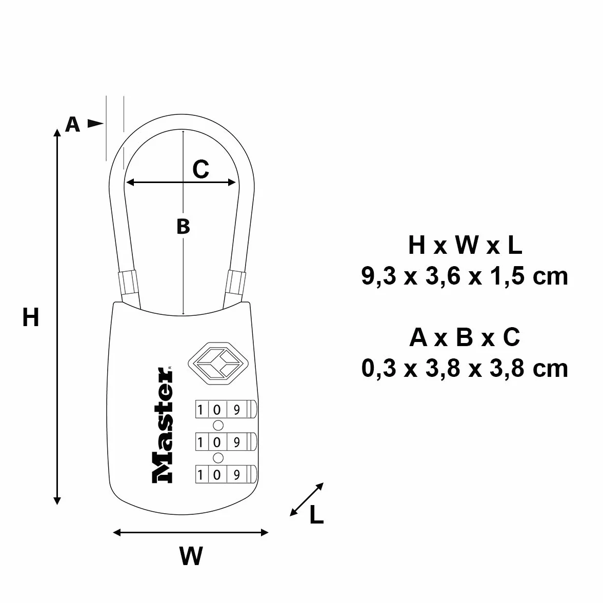 Master Lock 4697EURDNKL TSA zamek szyfrowy z elastycznym pałąkiem, nikiel, 9,3 x 3,6 x 1,5 cm