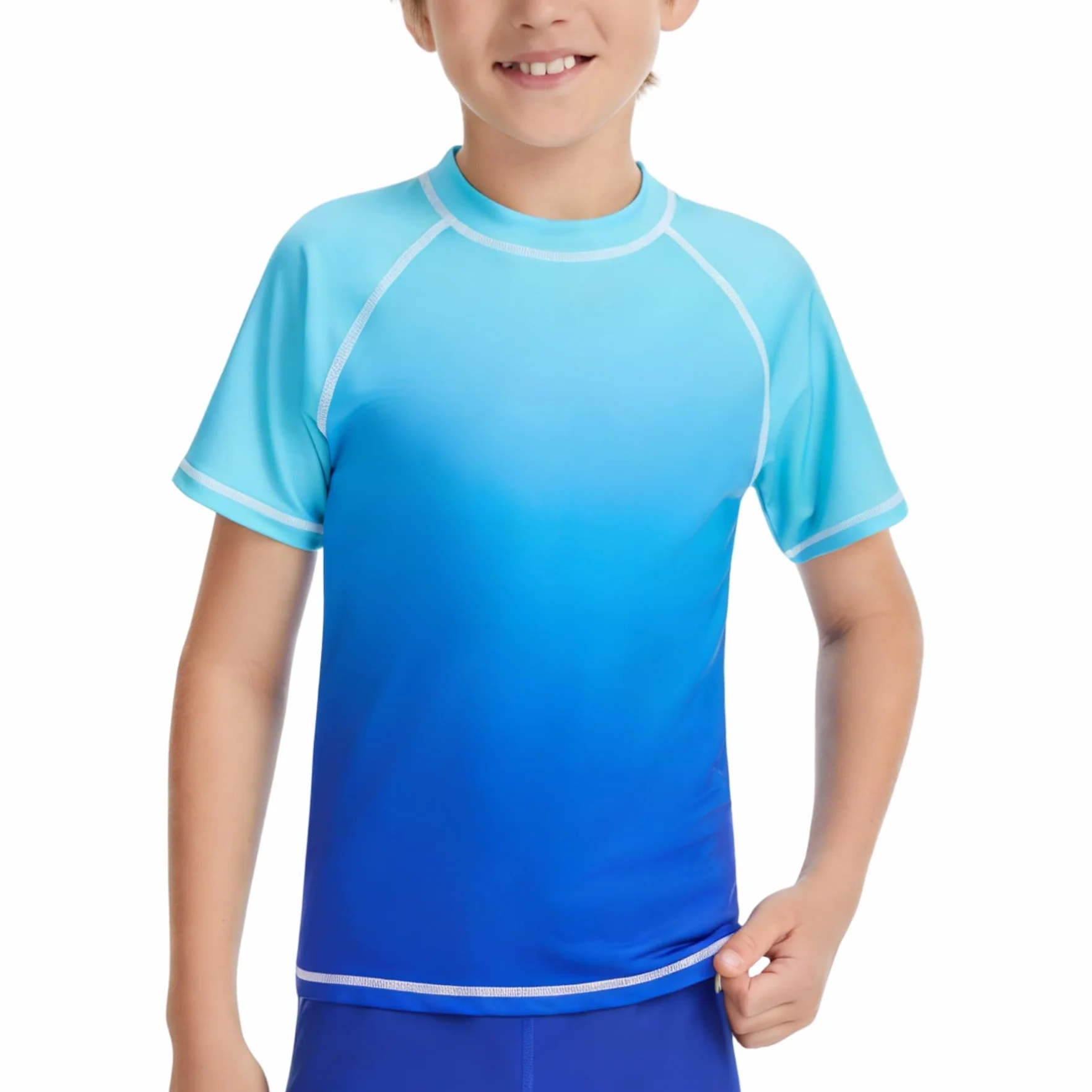 AMZSPORT Koszulka do pływania dla dzieci, chłopców, z krótkim rękawem, szybkoschnąca, koszulka kąpielowa, strój kąpielowy