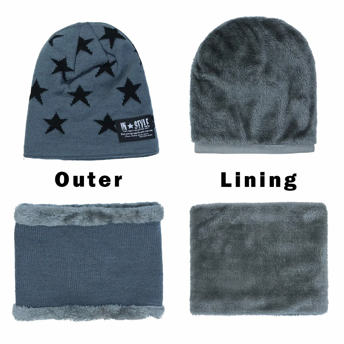 Momoon Gruba czapka beanie + szalik zestaw zimowy, ciepły śnieg, dzianina, czaszka czapka dla dzieci, chłopców i dziewczynek (odpowiednia dla dzieci w wieku 6-14 lat
