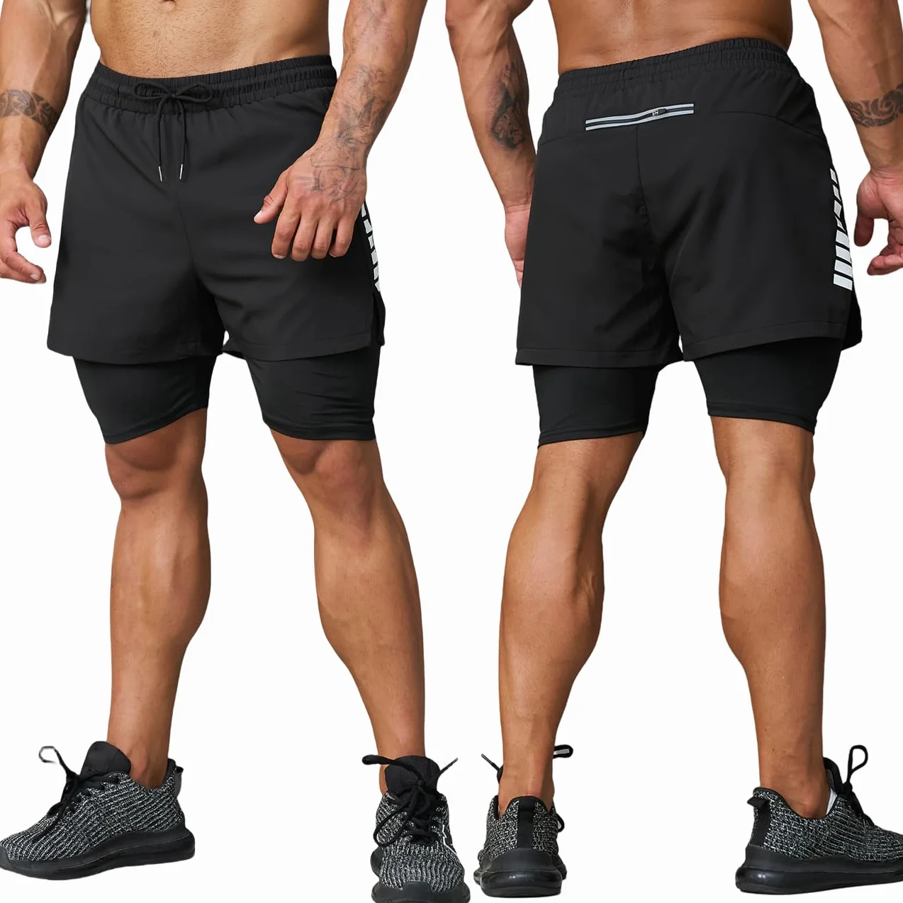 Smarstyle męskie krótkie spodenki do biegania, 2 w 1, szybkoschnące, sportowe spodnie z kieszeniami, oddychające spodenki treningowe