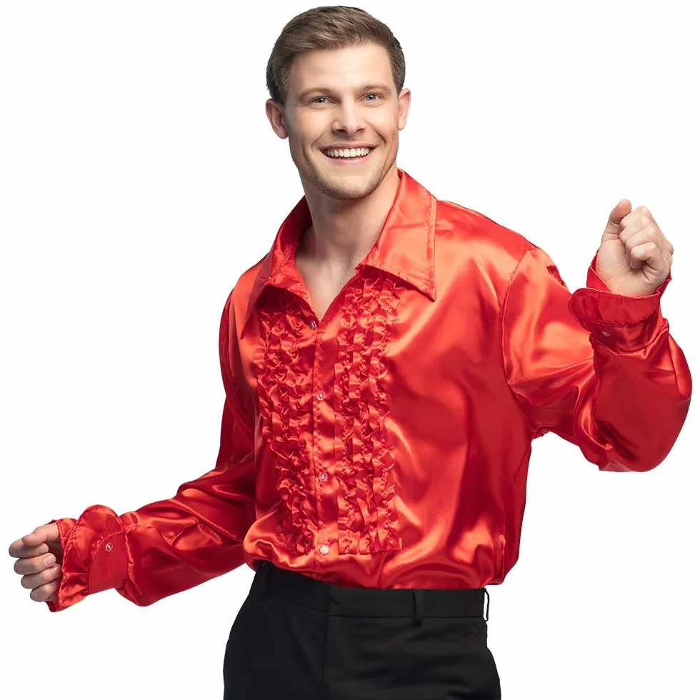 Boland - Boland - Koszula disco z falbanami, czerwona, męska, kostiumowa, imprezowa, koszula, lata 70-te, tematyczna, karnawałowa, karnawałowa
