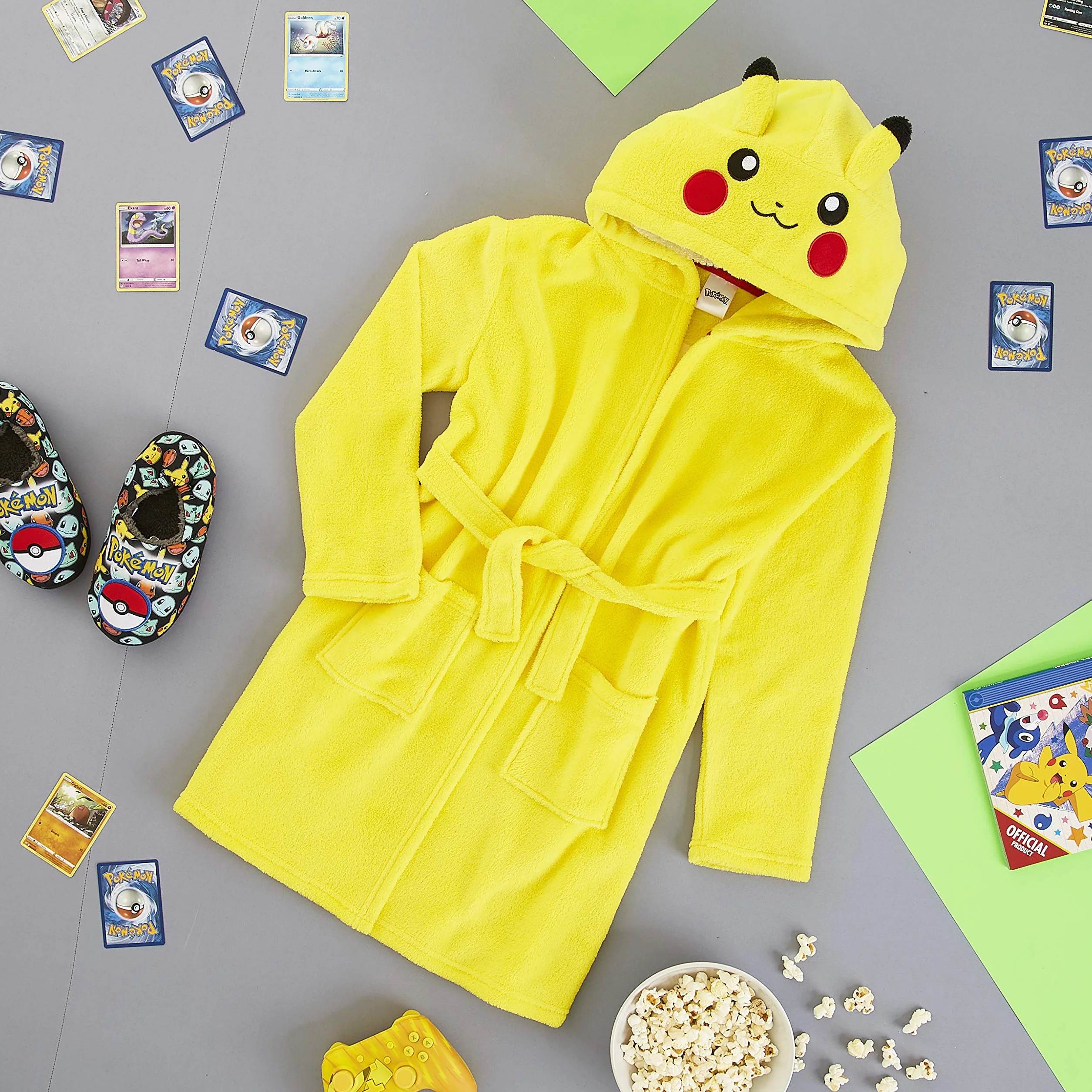 Pokemon szlafrok z kapturem, Pikachu 3D, miękki polarowy szlafrok dla dzieci, zabawne ubrania dla dzieci, dla chłopców lub dziewcząt, pomysł na prezent dla dzieci i nastolatków w wieku 4–14 lat