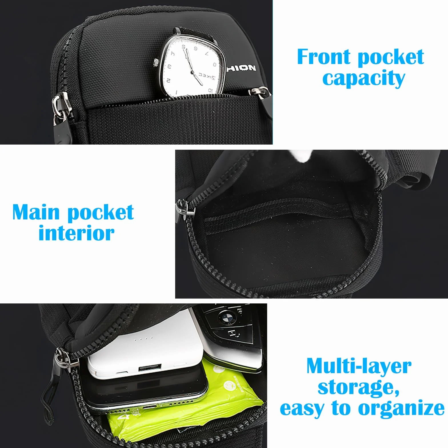 Sling Crossbody Bag, męska torba na ramię, wodoszczelna torba na klatkę piersiową, torba na ramię dla mężczyzn, chłopców i kobiet, czarny