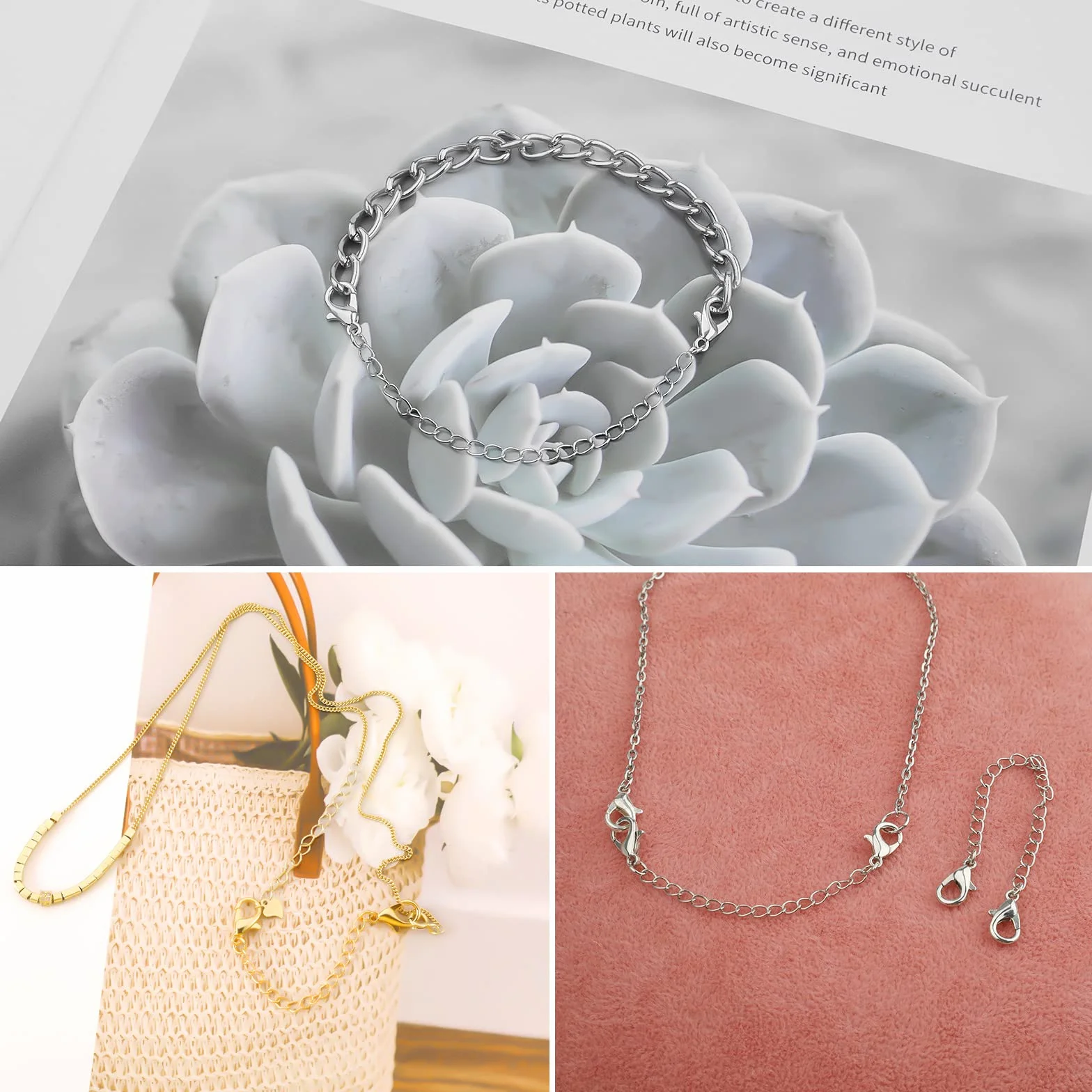 8 sztuk Jewelry Extender Chain, Rozmiar 4 Extension for Necklace Chain Lancuszek Przedluzajacy do Tworzenia Bizuterii Naszyjnik Bransoletka Obraczka (4 Zlote, 4 Srebrne)